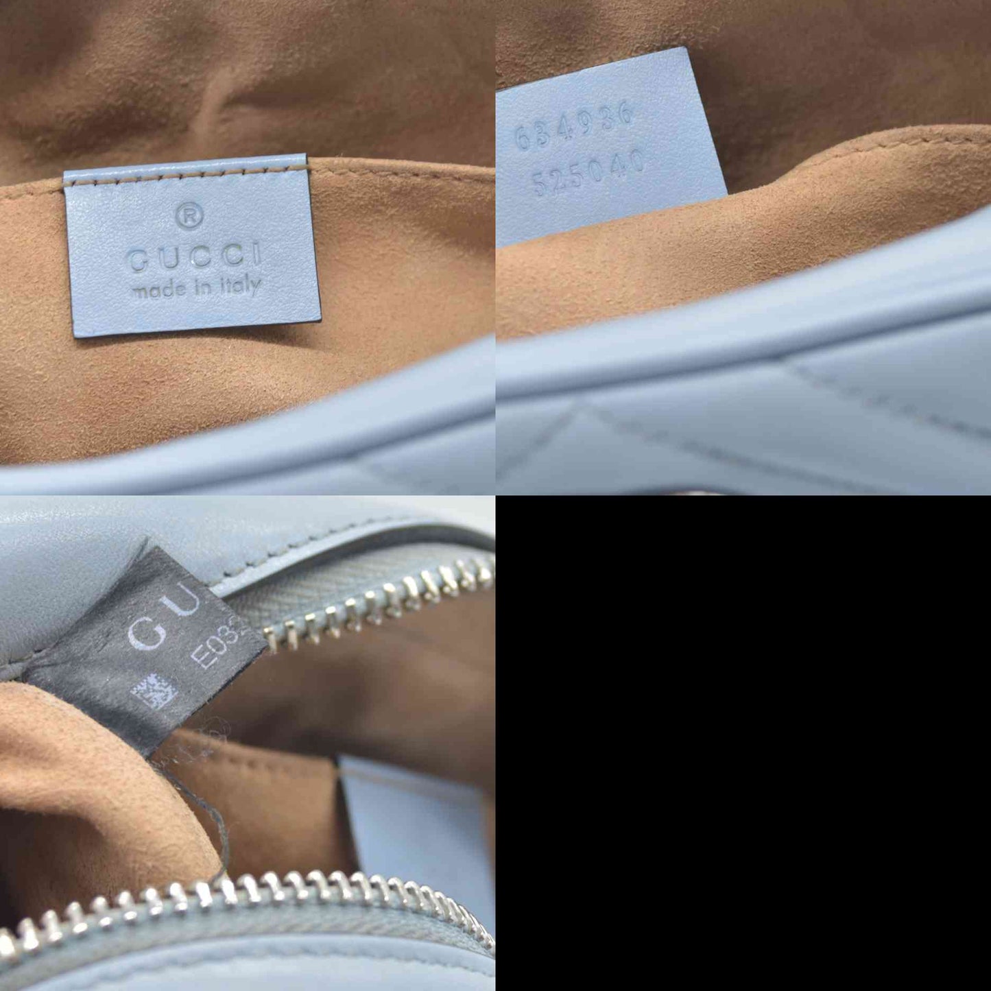 $1800 Gucci  Calfskin Matelasse Mini GG Marmont Chain Shoulder Bag Light Blue