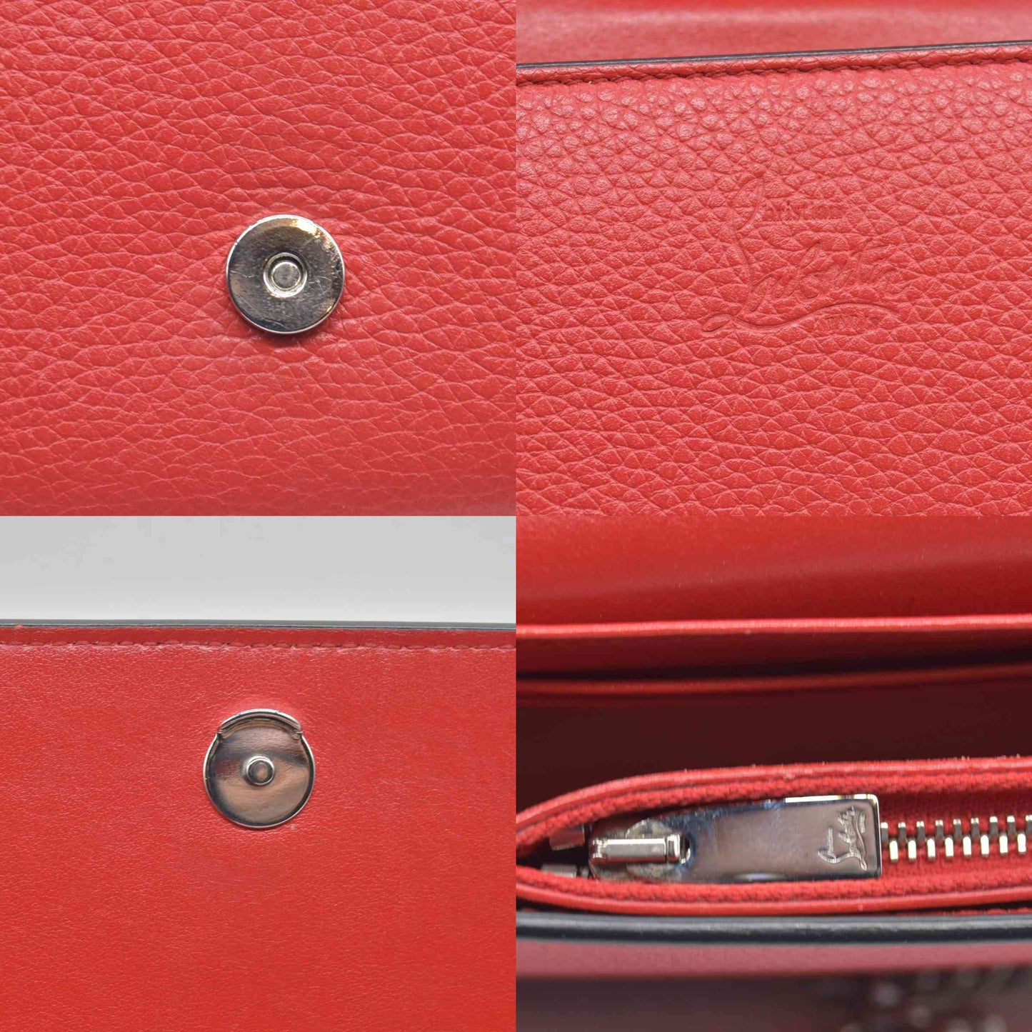 $1590 Christian Louboutin Calfskin Spikes Loubinthesky Paloma Clutch Red