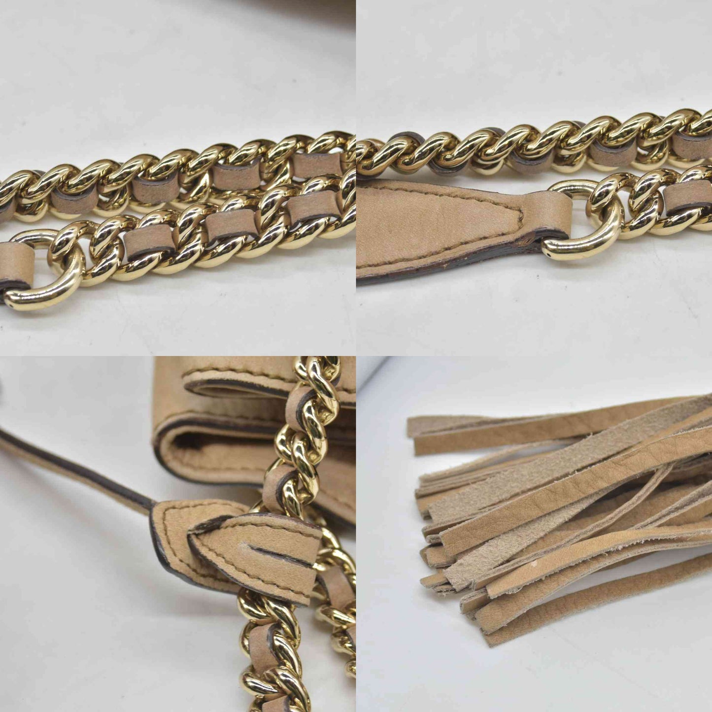 $1980 GUCCI Nubuck Medium Soho Double Chain Shoulder Bag Taupe