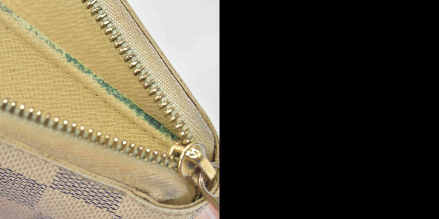 $560 2012 Louis Vuitton Damier Azur Zippy Zip Coin Purse Wallet White SN1192