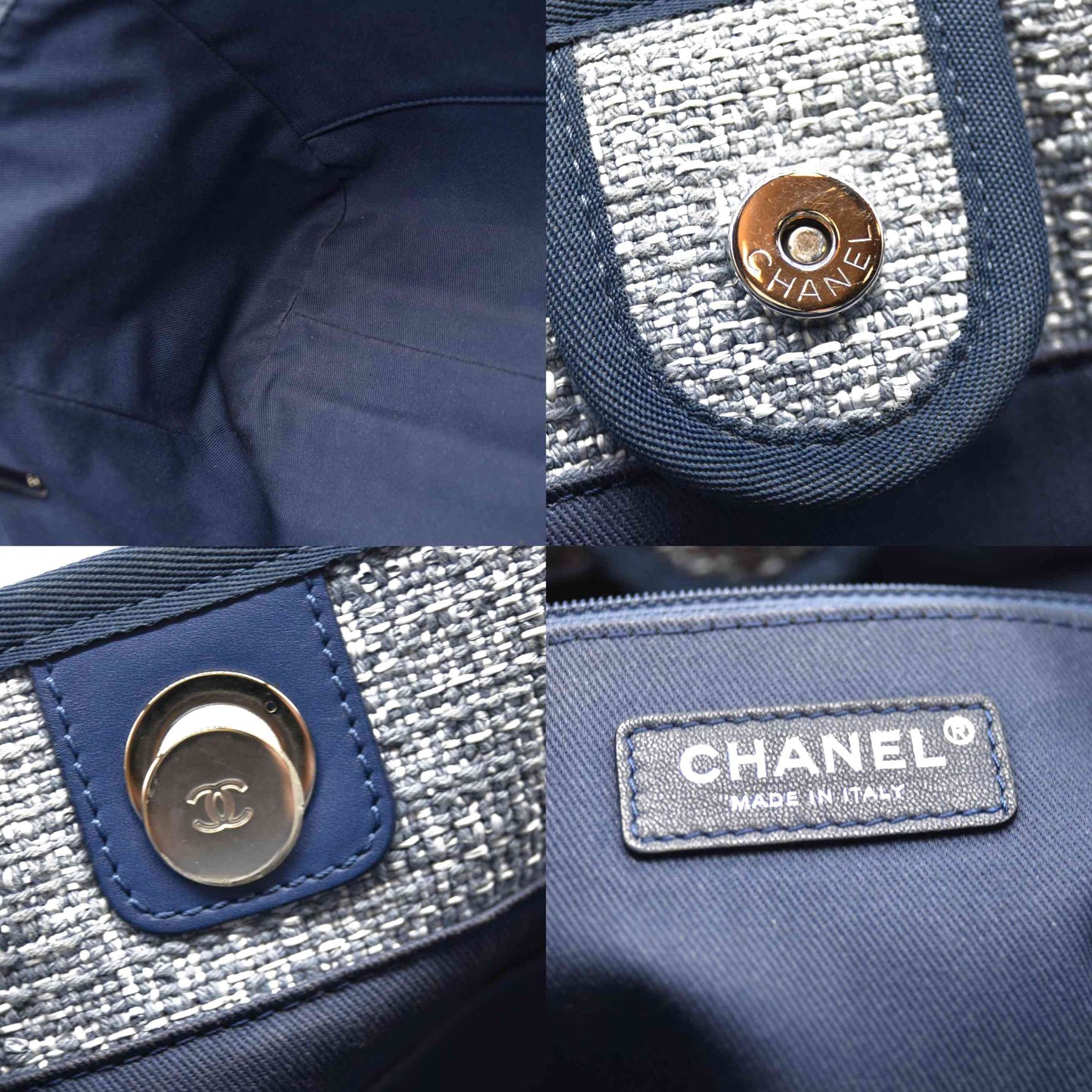 CHANEL Woven Straw Raffia Medium Deauville Tote Blue 25*