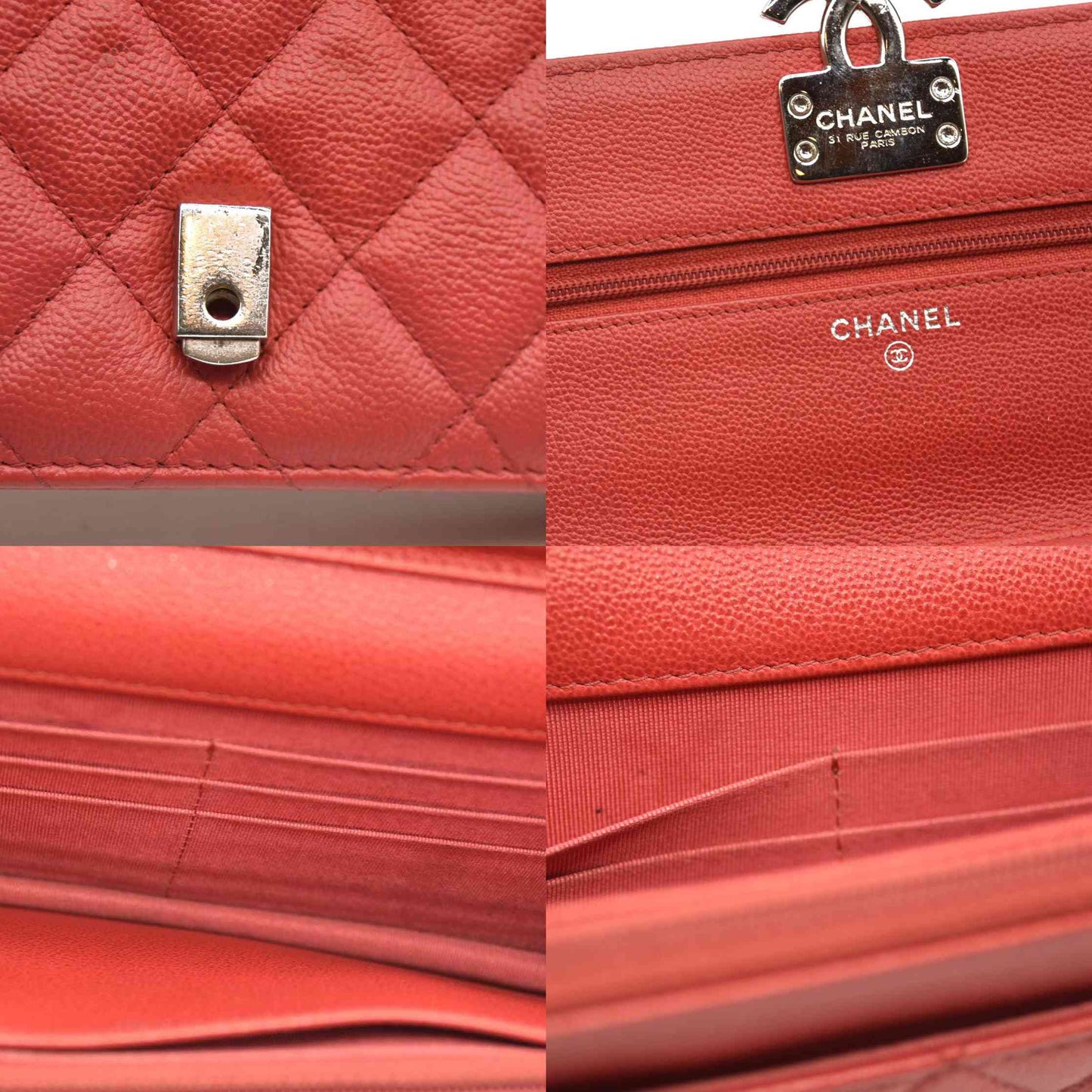 CHANEL Grained Calfskin Quilted CC Box Wallet On Chain WOC Red 27*