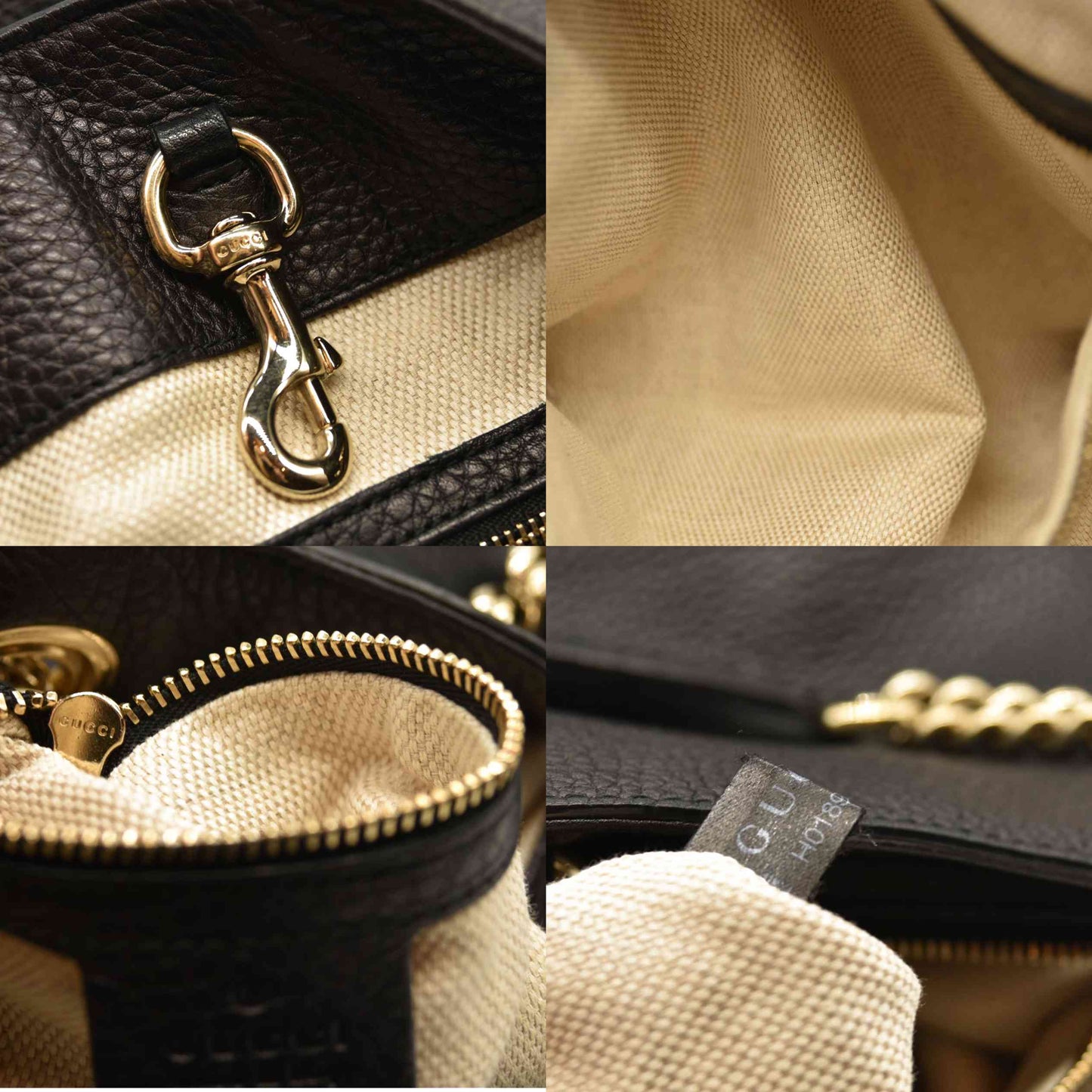 Gucci  Pebbled Calfskin Medium Soho Chain Shoulder Bag Black