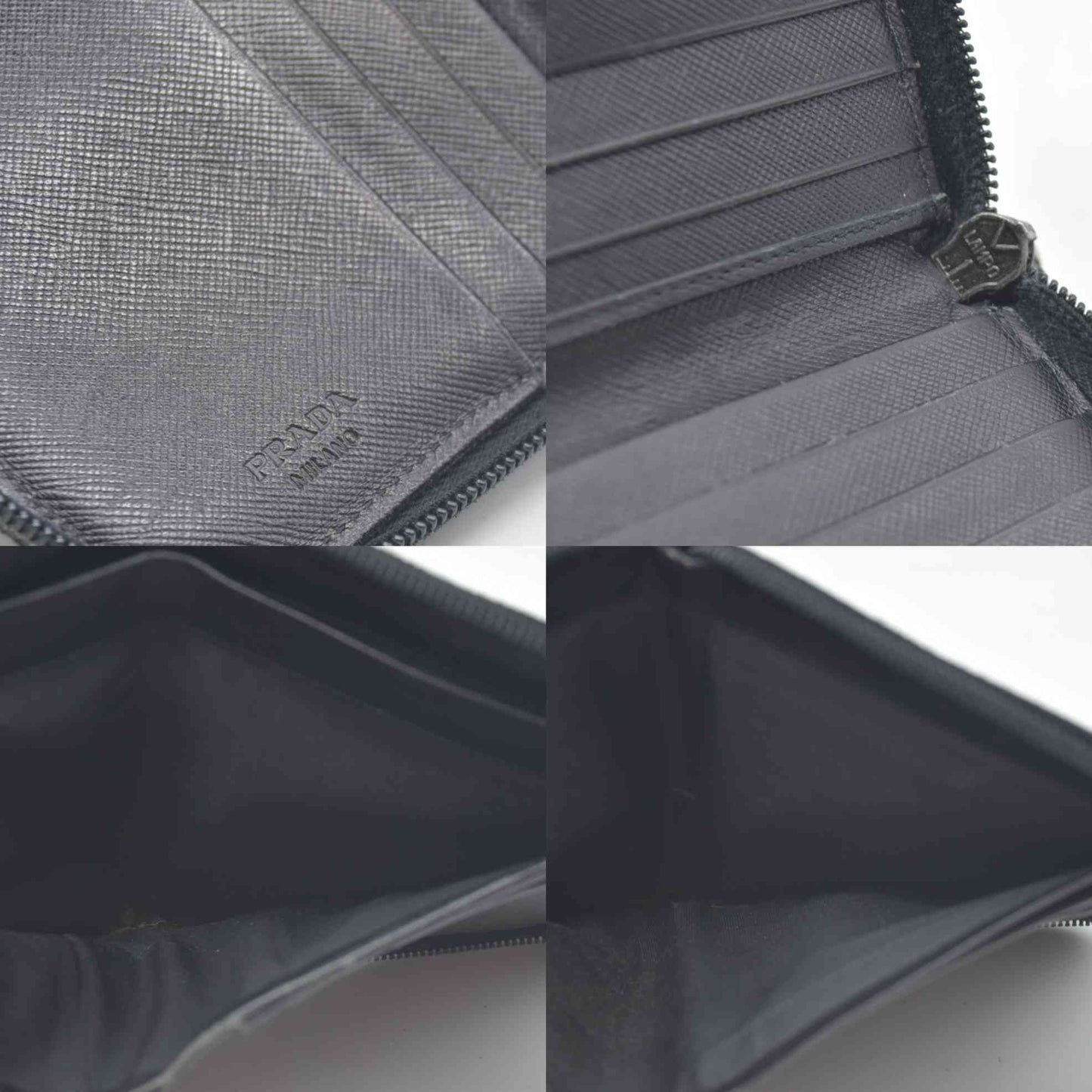 $725 Prada Logo Plaque Saffiano Wallet Black