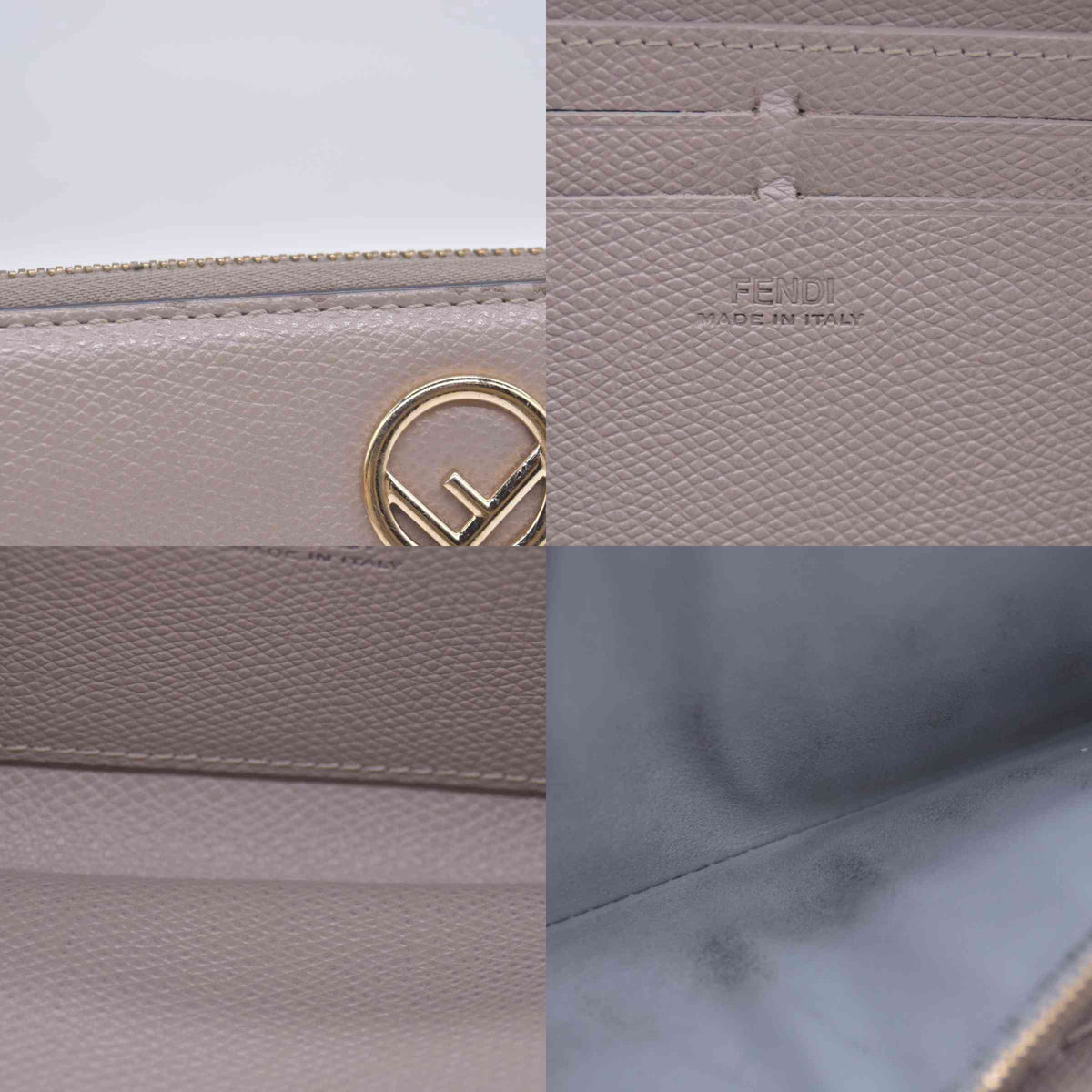 $760 Fendi Vitello Cruis Lucido Fendi Zip Around Wallet Tortora CONSIGNMENT 10021151