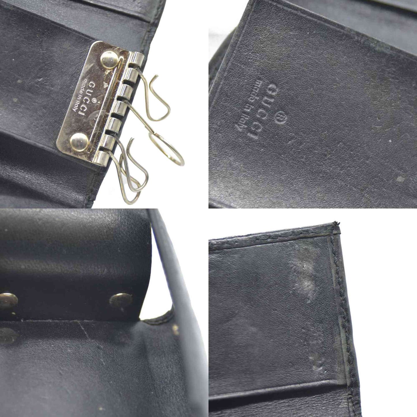 GUCCI Ssima GG Logo Leather 6 Ring Key Case Black