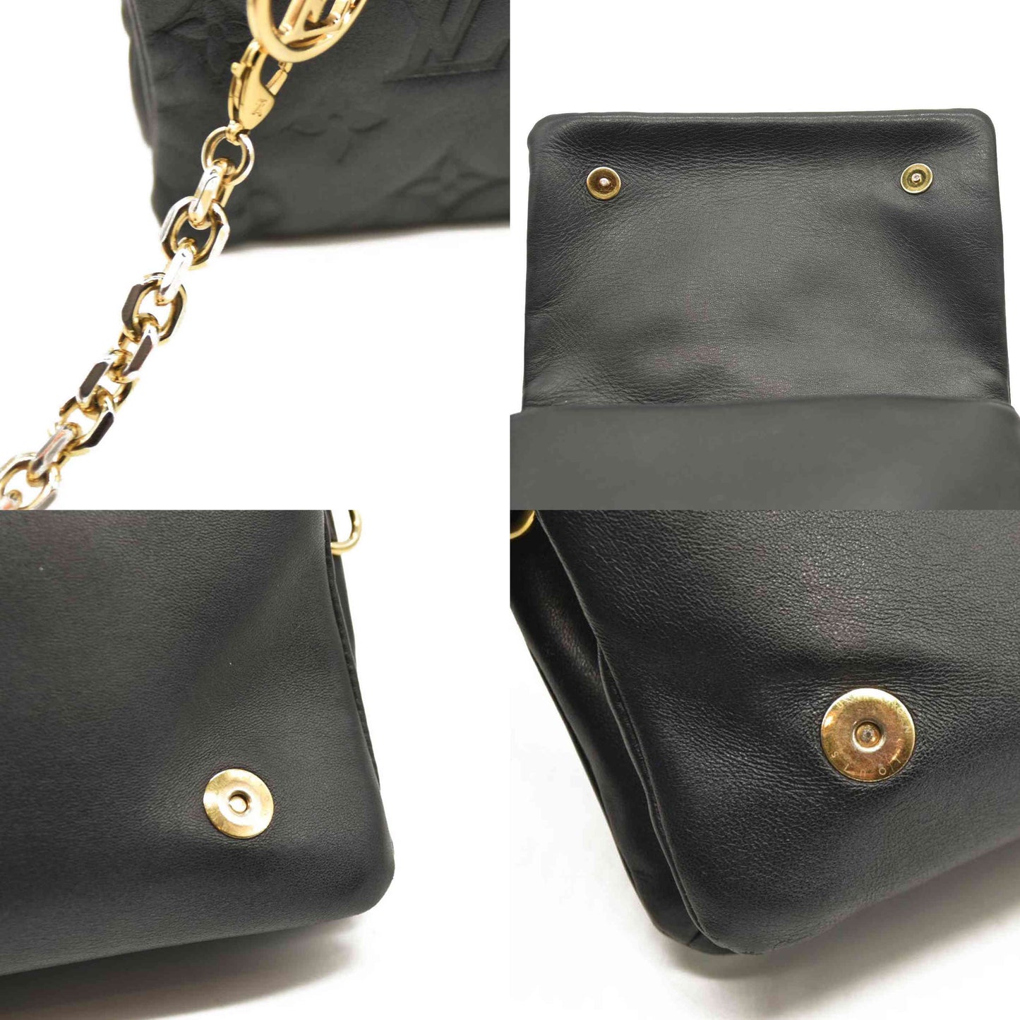 LOUIS VUITTON Lambskin Embossed Monogram Pochette Coussin Black