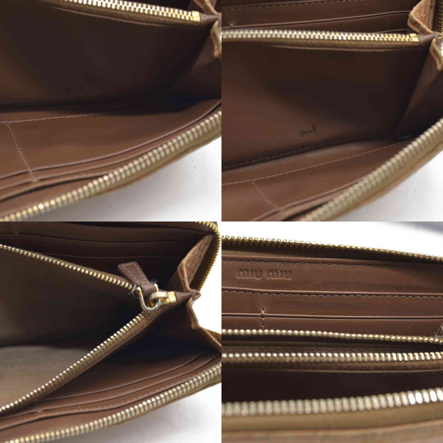 AUCTION $995 MIU MIU Logo Embossed Leather Zippy Long Wallet Beige