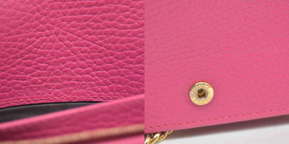 $1150 Gucci Dollar Calfskin Mini GG Marmont Chain Wallet Box Pink