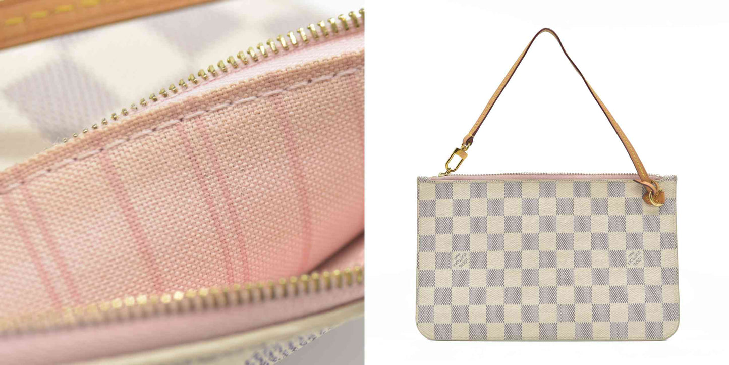 AUCTION $800 Louis Vuitton  Damier Azur Neverfull MM GM Pochette Rose Ballerine