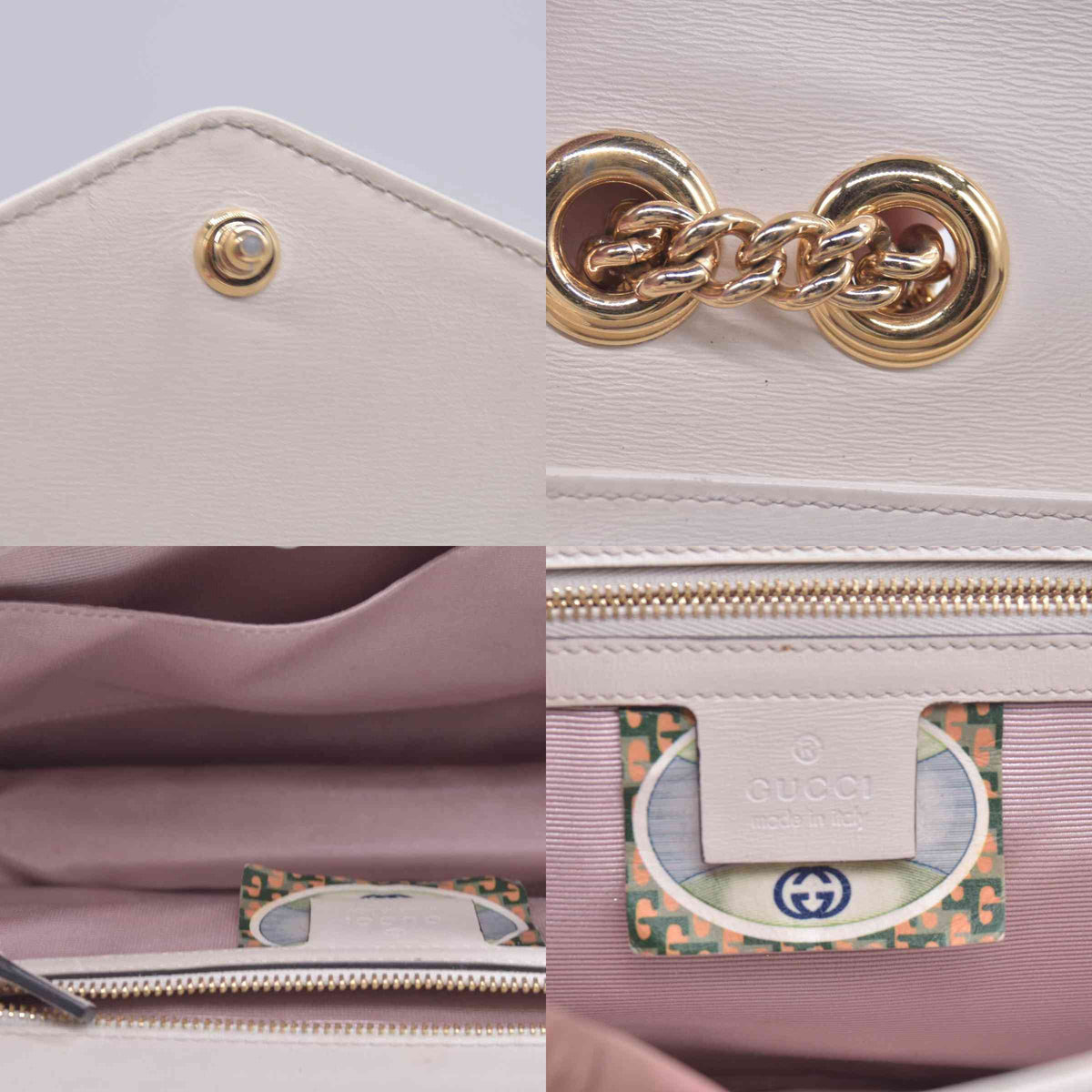 $2980 GUCCI Smooth Calfskin Medium Rajah Shoulder Bag White CONSIGNMENT