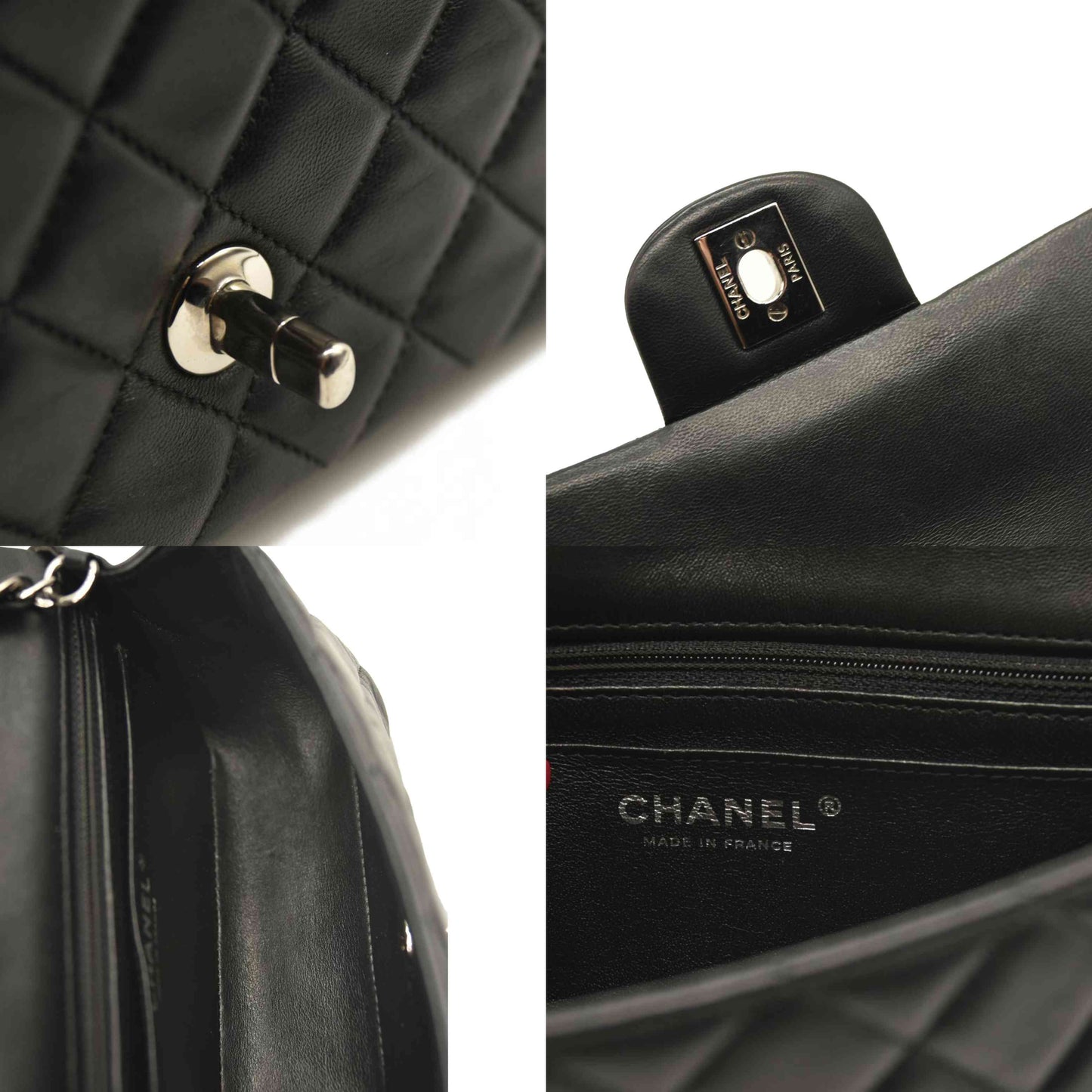 CHANEL Lambskin Quilted Mini Rectangular Flap Black  28******
