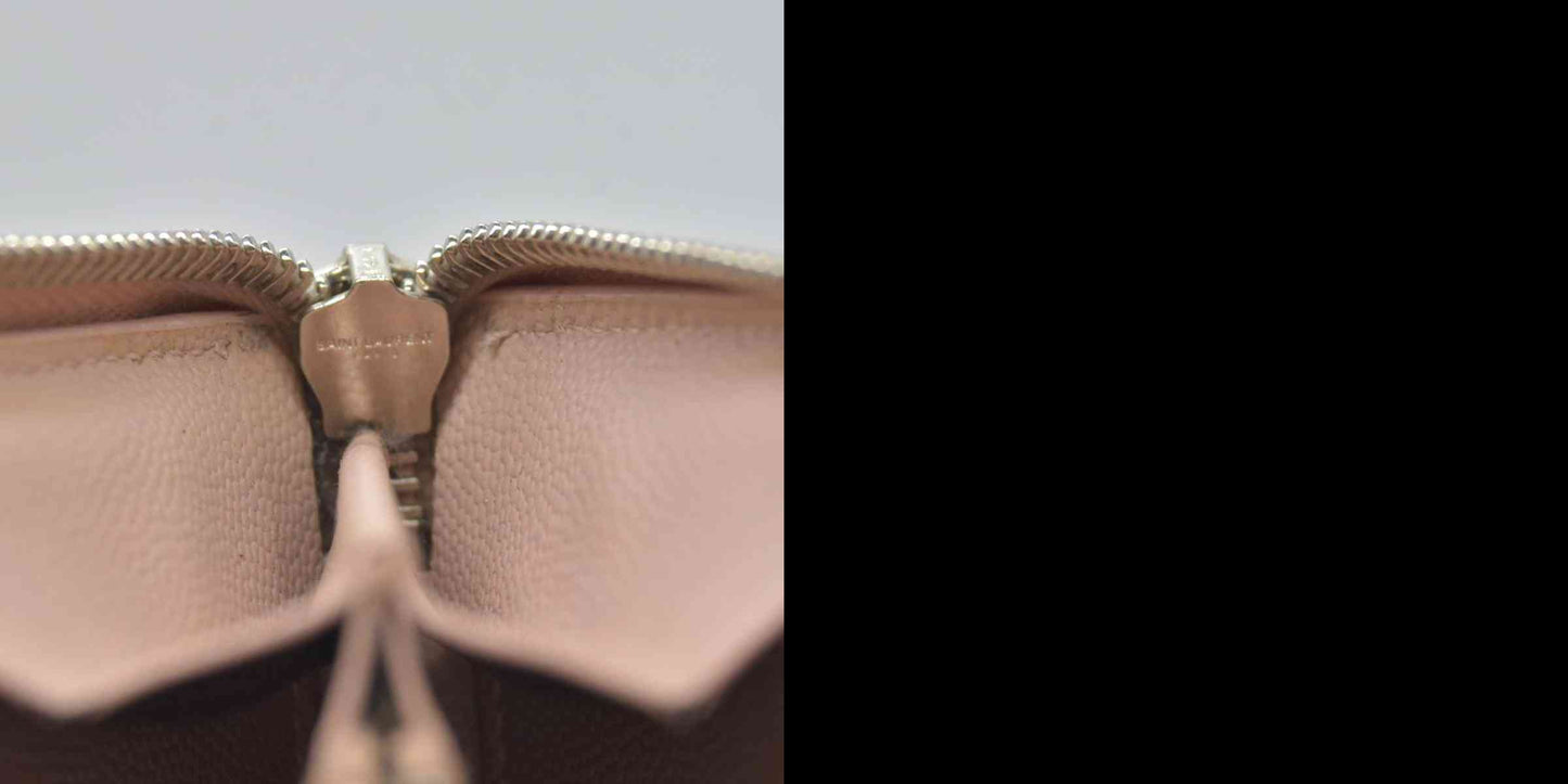 $950 Saint Laurent Grain De Poudre Matelasse Chevron Monogram Zip Around Wallet YSL