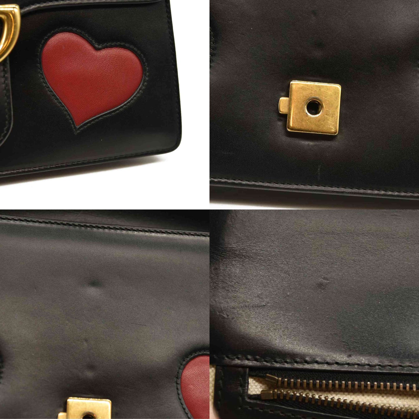 Gucci  Knight Calfskin Malaga Kid Heart Medium GG Marmont Chain Handle Bag Black Hibiscus Red Multicolor