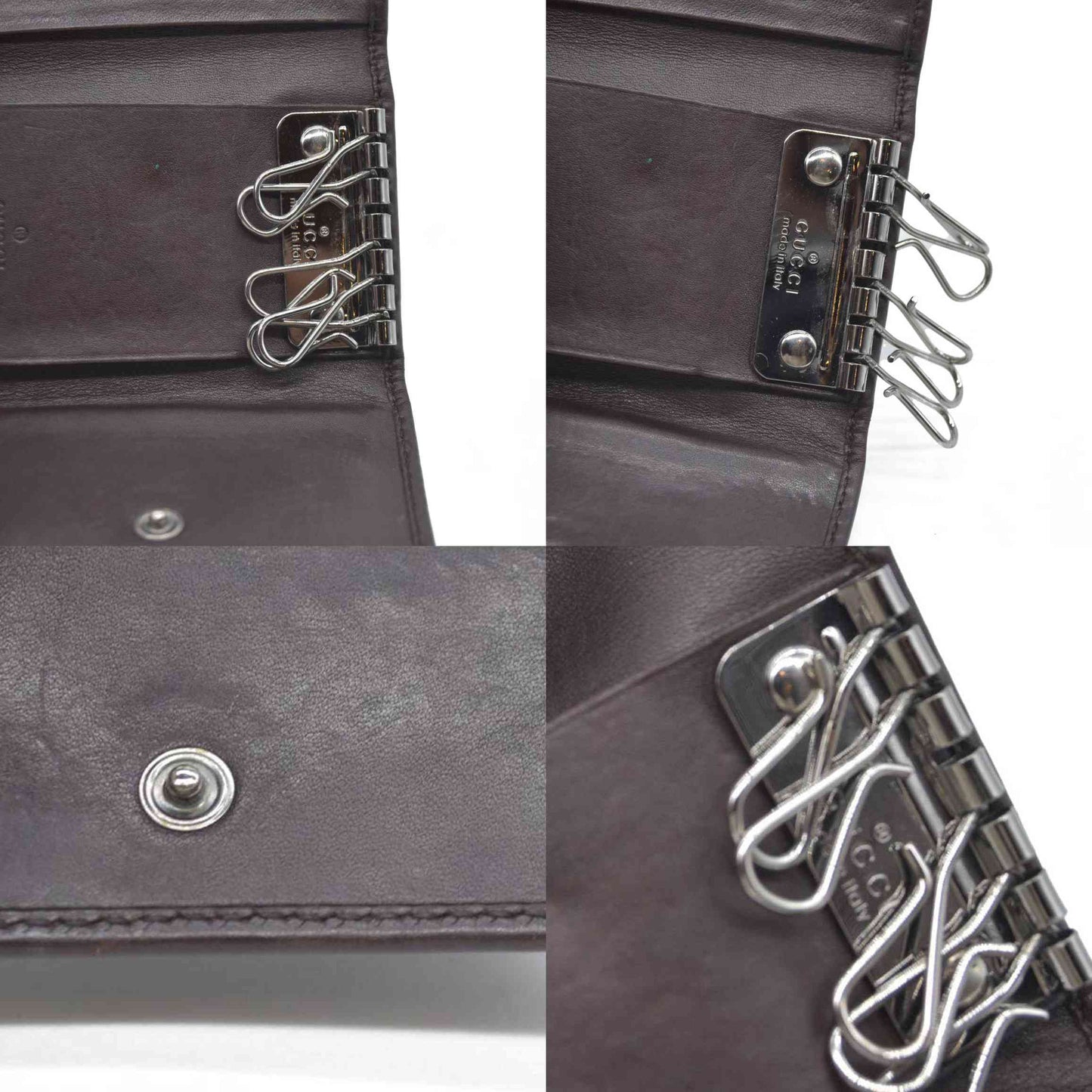 GUCCI Double G Leather 6 Ring Key Case Brown