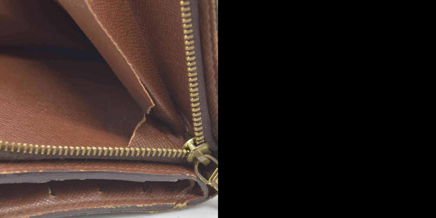 $590 2003 Louis Vuitton Monogram Compact Zip Bifold Wallet Brown CA0063