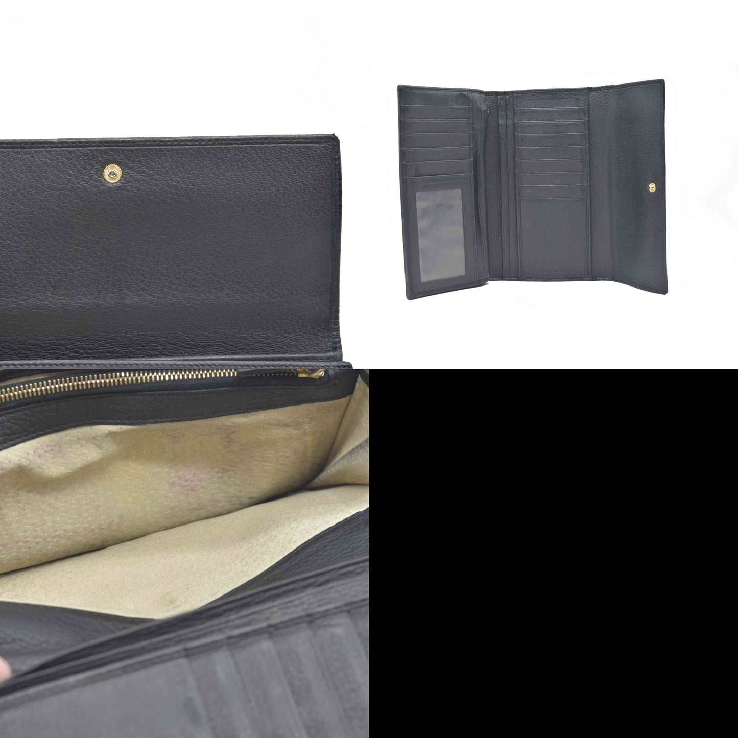 $900 Bvlgari Double Logo Snap Long Wallet Black Leather
