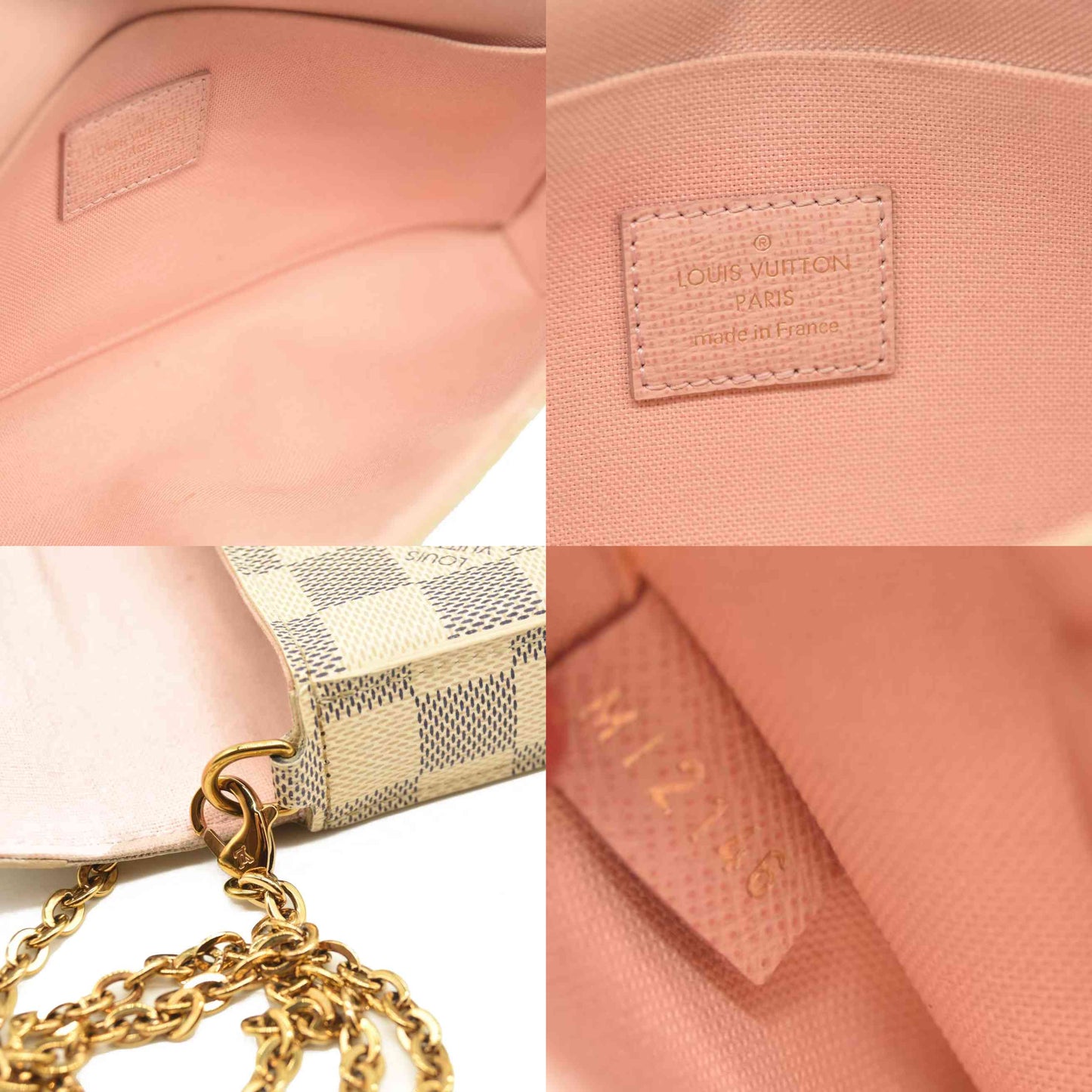 LOUIS VUITTON Damier Azur Pochette Felicie Chain Wallet Rose Ballerine