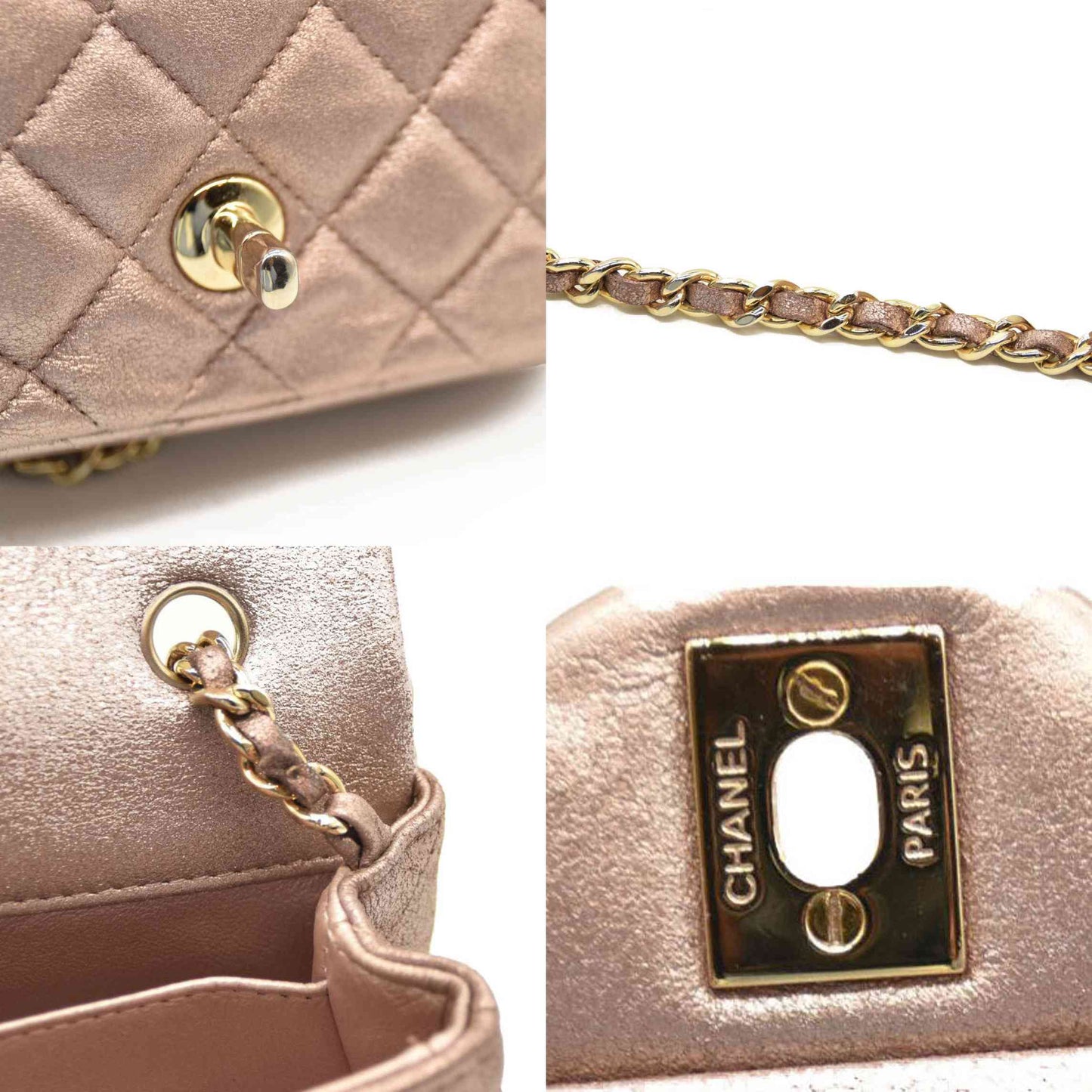 Chanel Metallic Leather Quilted Extra Mini Rectangular Flap Pink