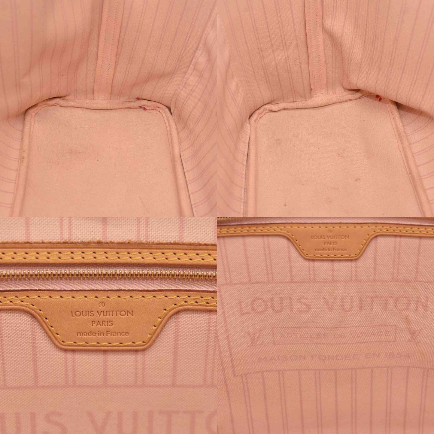 USED Louis Vuitton Damier Azur Neo Neverfull MM Rose Ballerine