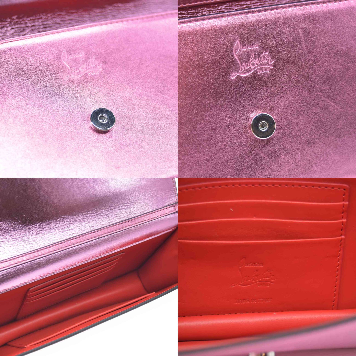$1390 Christian Louboutin Calfskin Loubi54 Crossbody Clutch Pink Metallic
