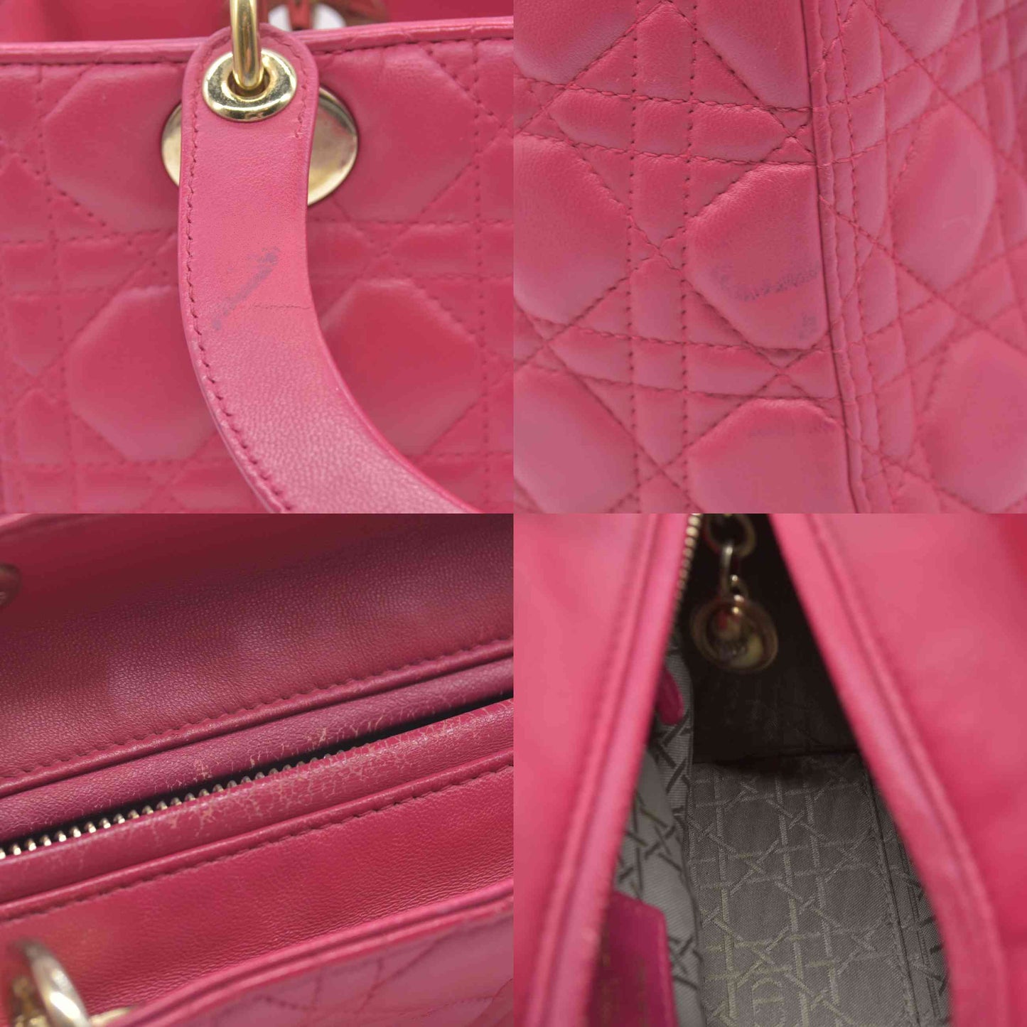 $6700 Christian Dior Lambskin Cannage Medium Lady Dior Fuchsia