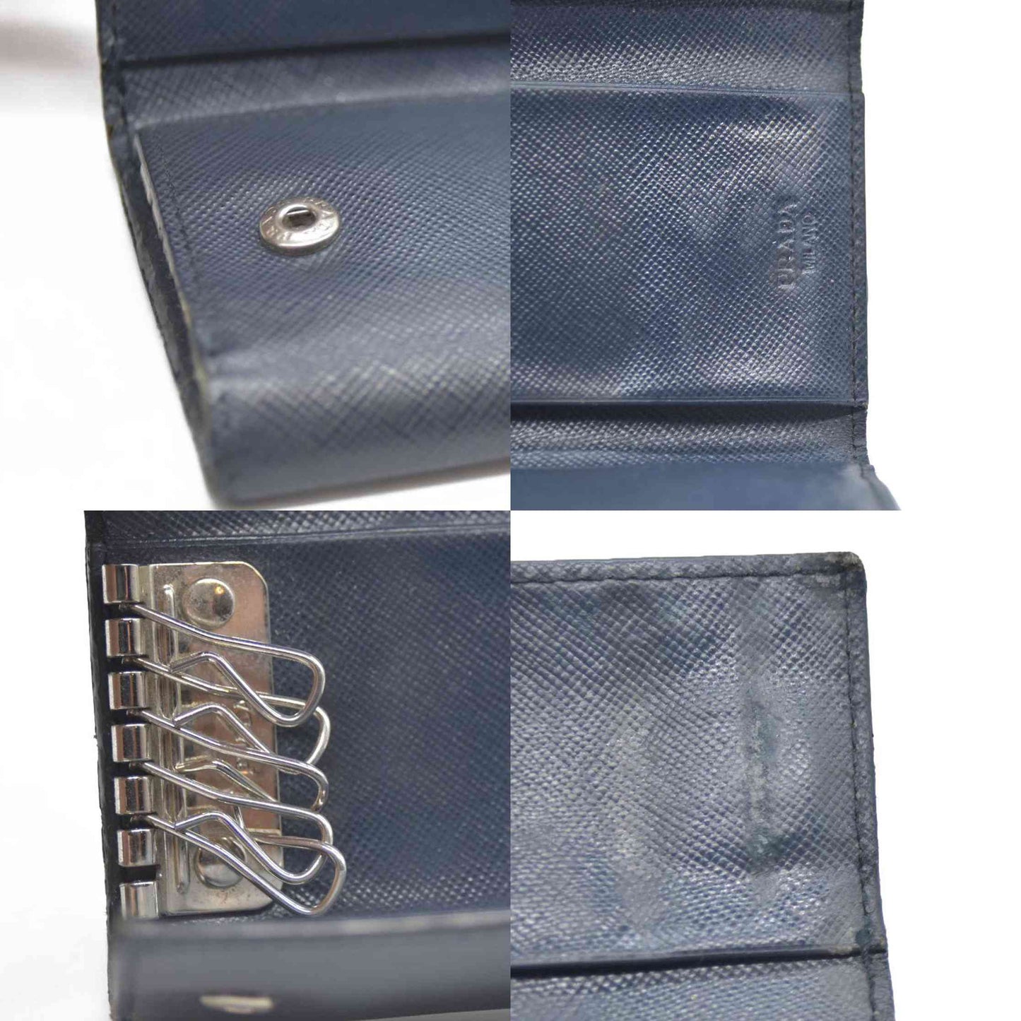 PRADA Logo Saffiano Leather 6 Ring Key Case Navy blue AUCTION $595
