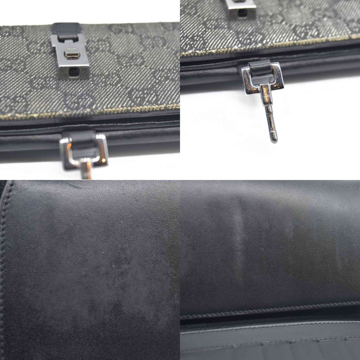 AUCTION $440 Gucci  Denim Calfskin Monogram Blake Continental Wallet Black
