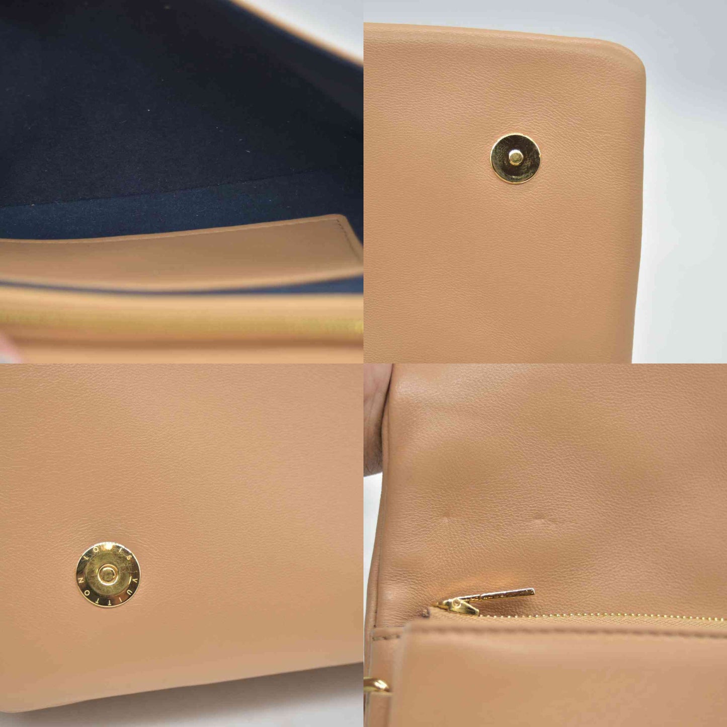 $3150 Louis Vuitton Lambskin Embossed Monogram Pochette Coussin Camel Color Transfer
