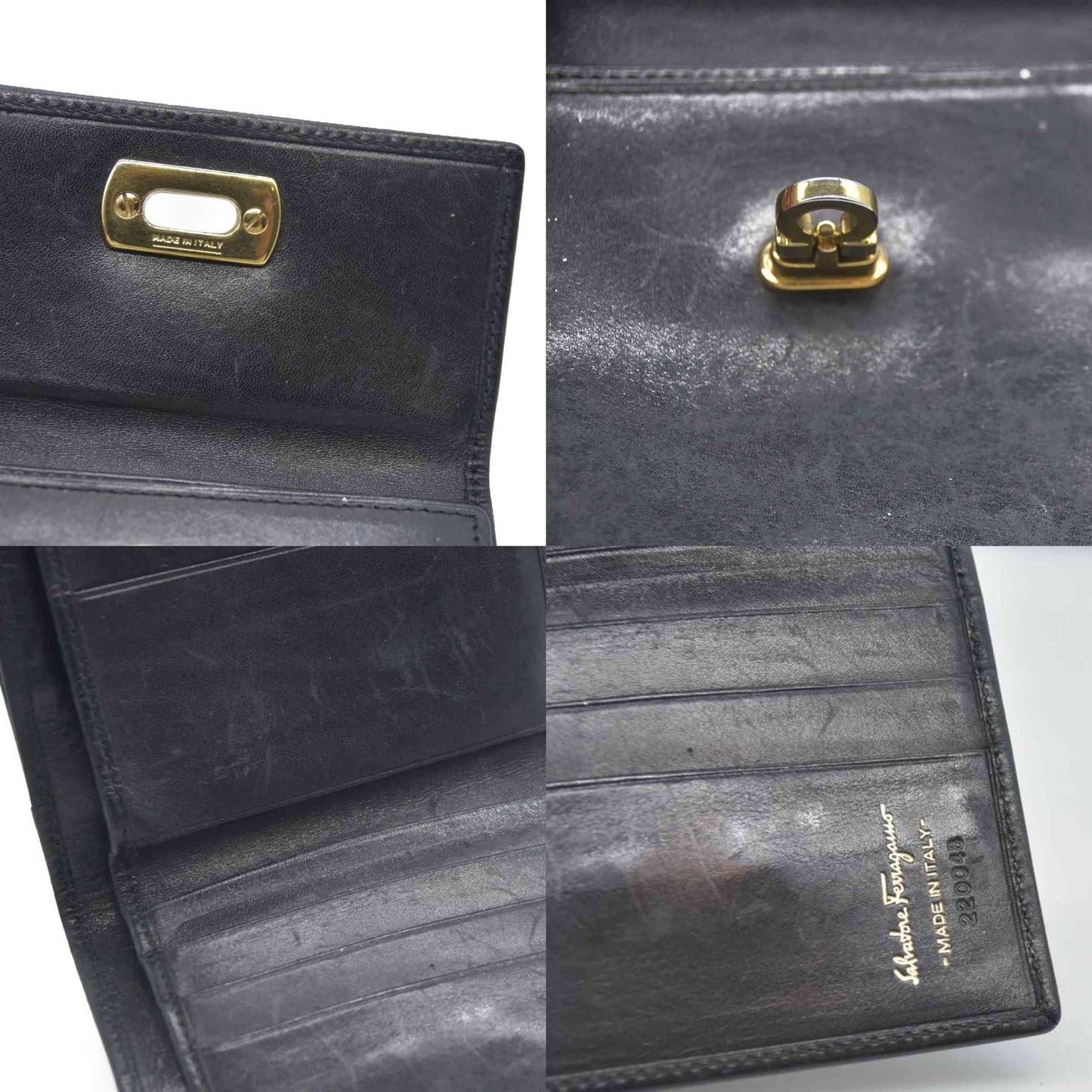 Salvatore Ferragamo Gancini Clip Leather Trifold Wallet Black