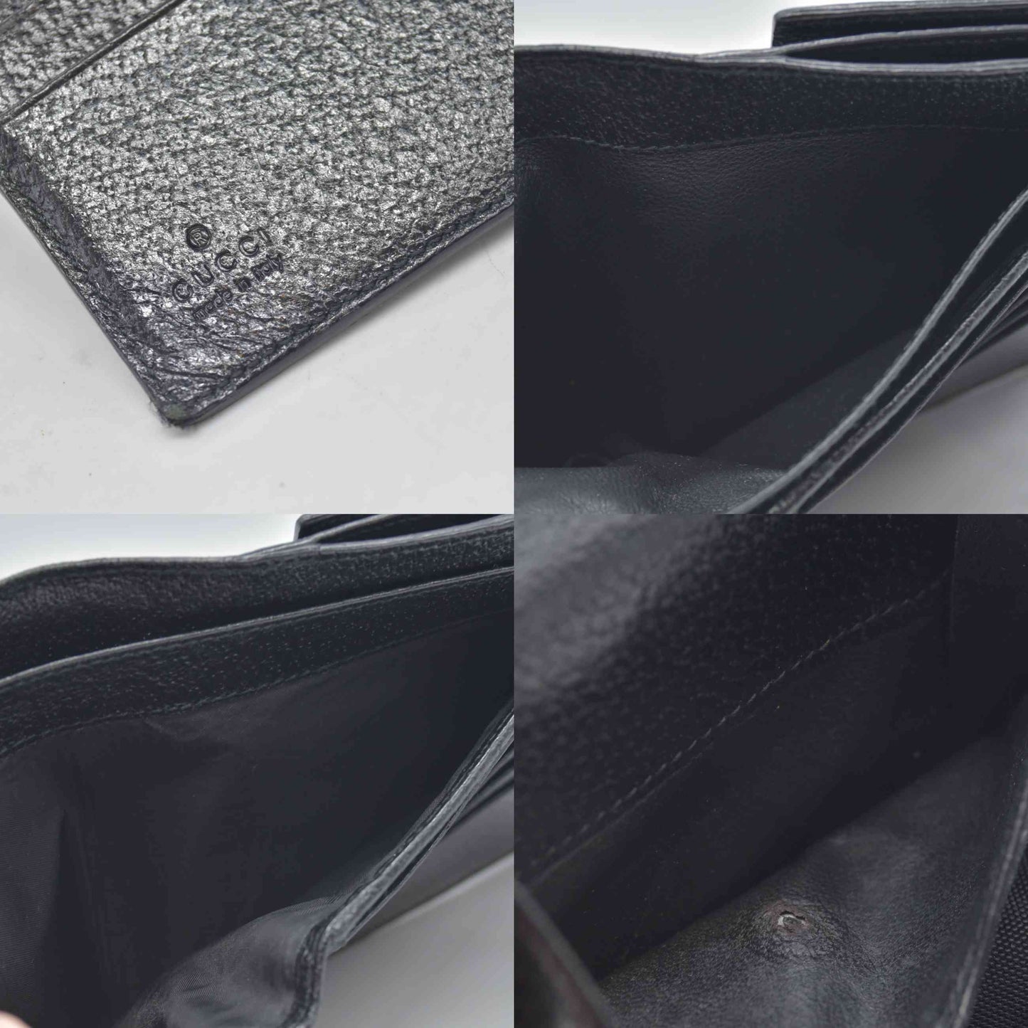 $490 GUCCI Logo Canvas Leather Bifold Wallet Black