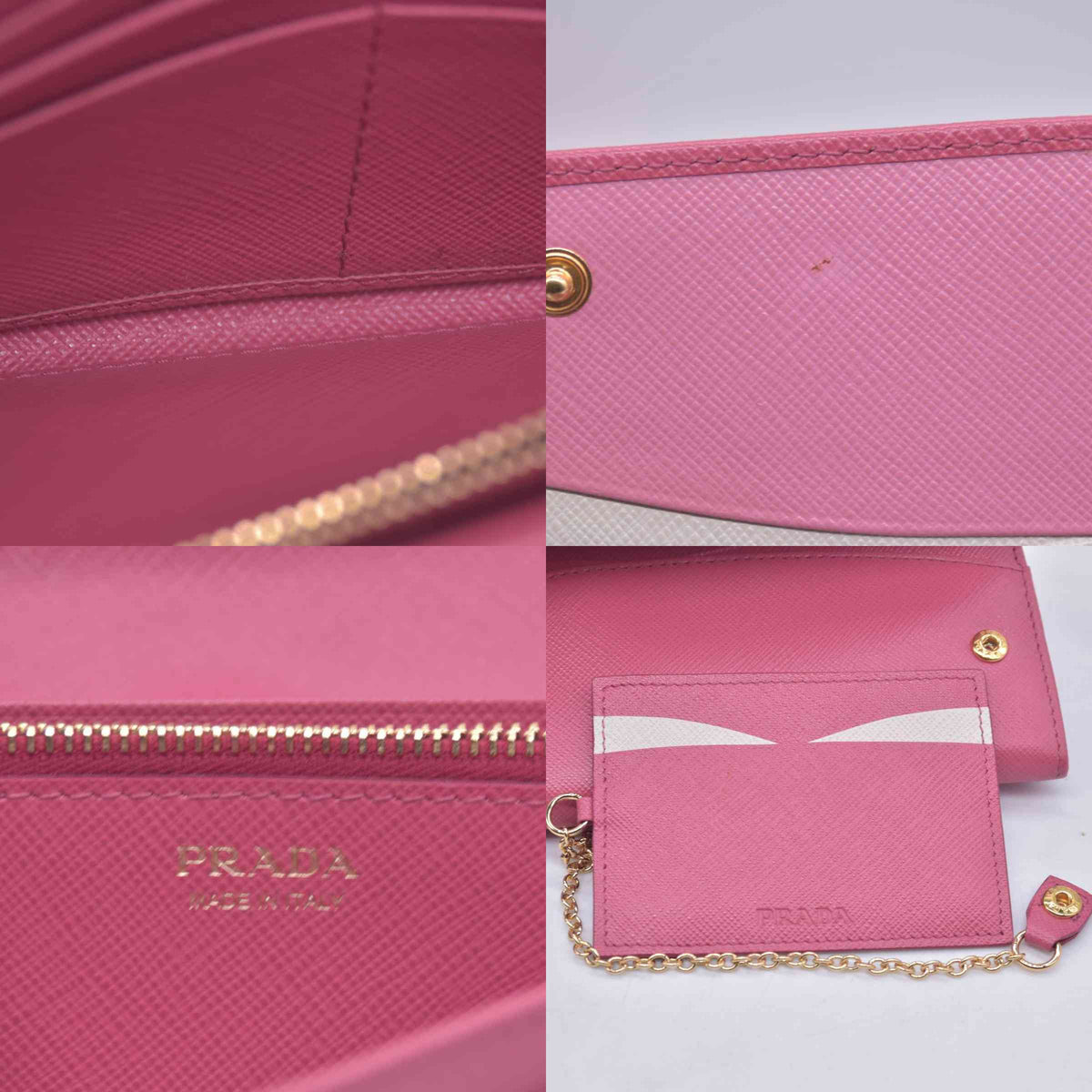 $780 Prada Saffiano Metal Leather Continental Flap Wallet Pink CONSIGNMENT 10021168