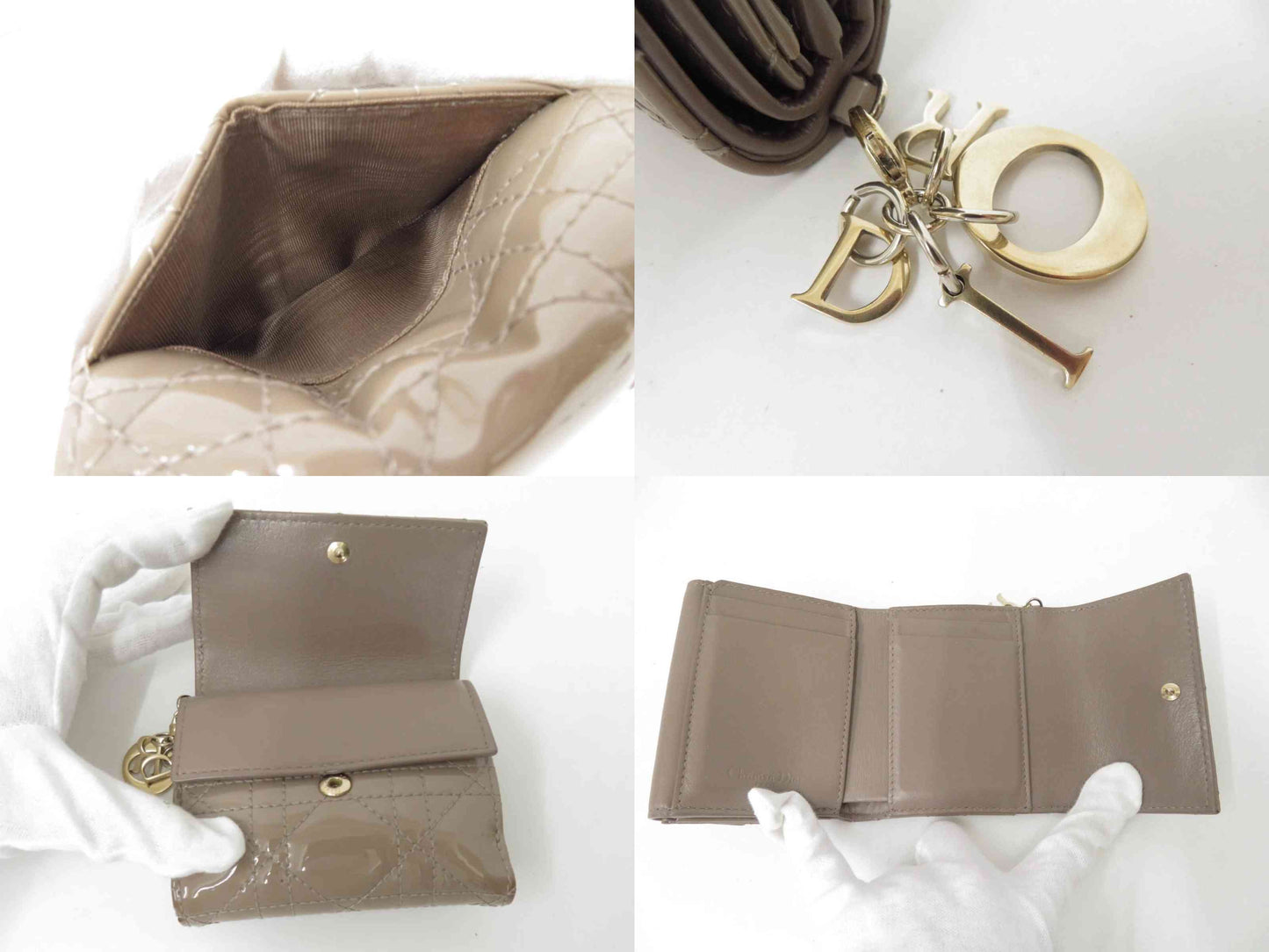 Christian DIOR Cannage Patent Leather Trifold Compact Wallet