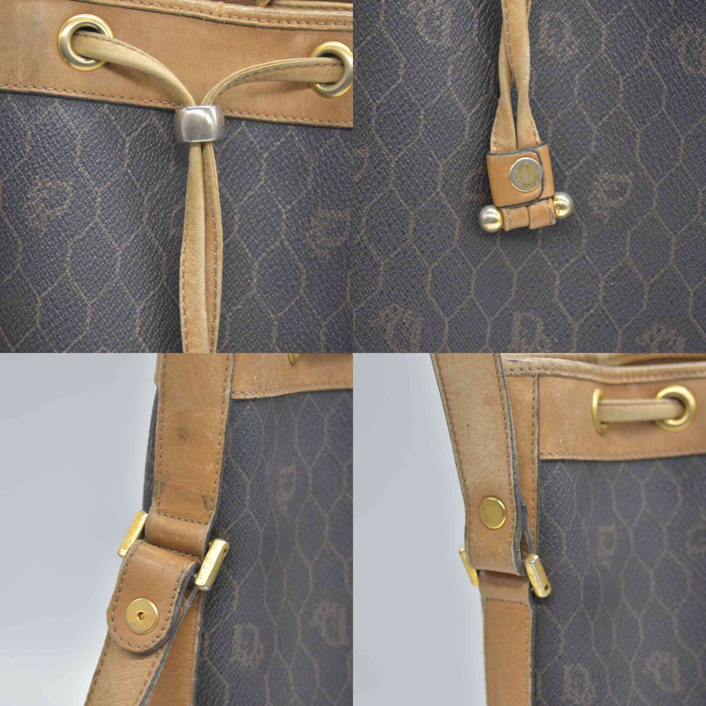 $1150 Christian Dior Vintage Coated Canvas Honeycomb Bucket Bag Tan Brown CONSIGNMENT