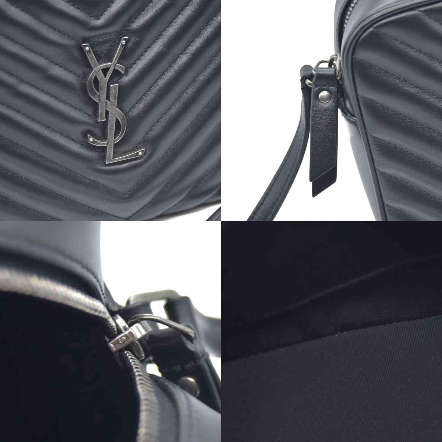 SAINT LAURENT Calfskin Matelasse Monogram Lou Camera Bag Black