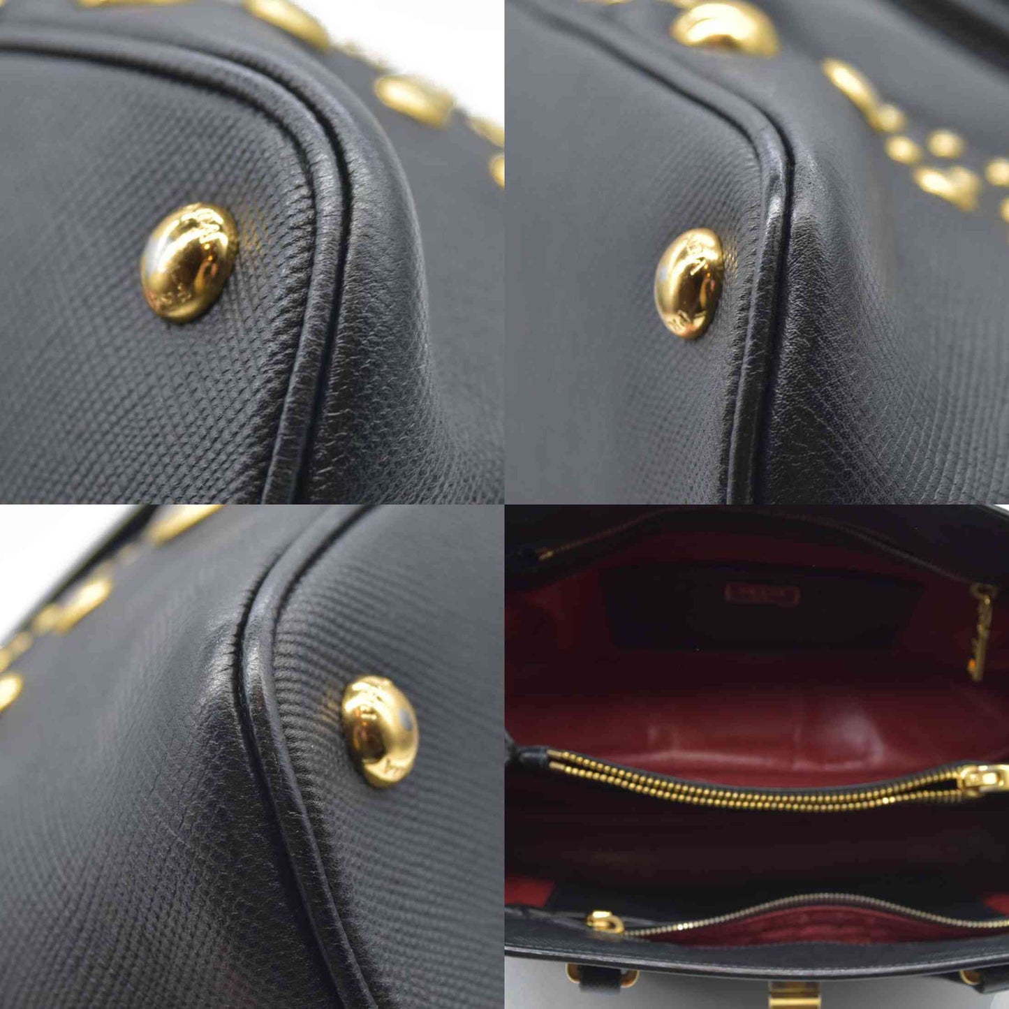 AUCTION $3450 Prada Black Leather Promenade Studded Satchel