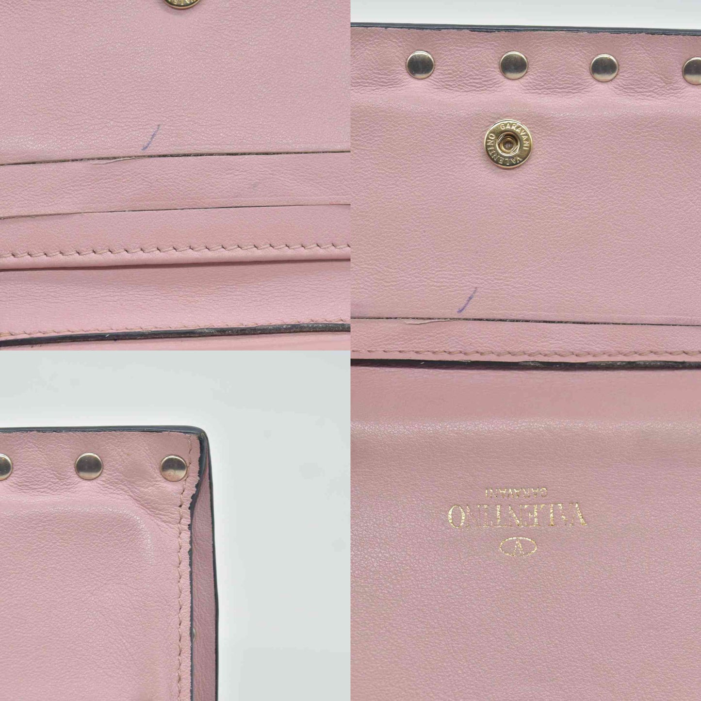 Valentino Poudre Leather Rockstud Zip-Around Compact Wallet