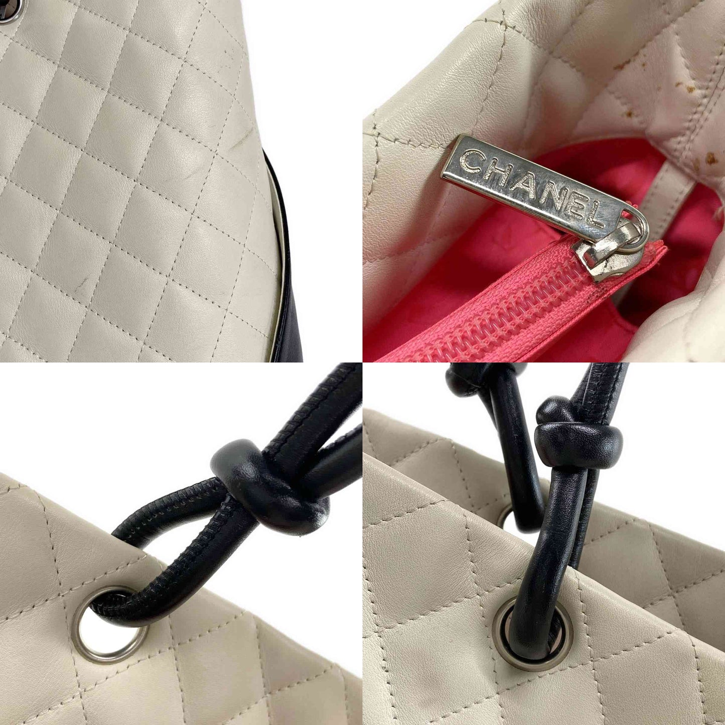 Chanel  Calfskin Quilted Large Cambon Tote White Black 10*