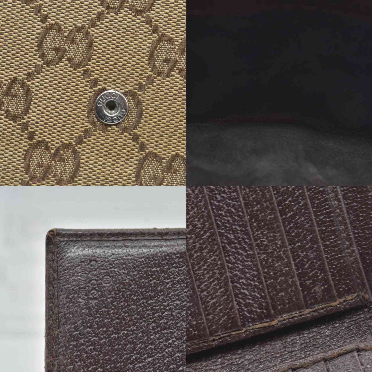 $510 GUCCI GG Canvas Leather Compact Wallet Bifold Double Snap Beige CONSIGNMENT