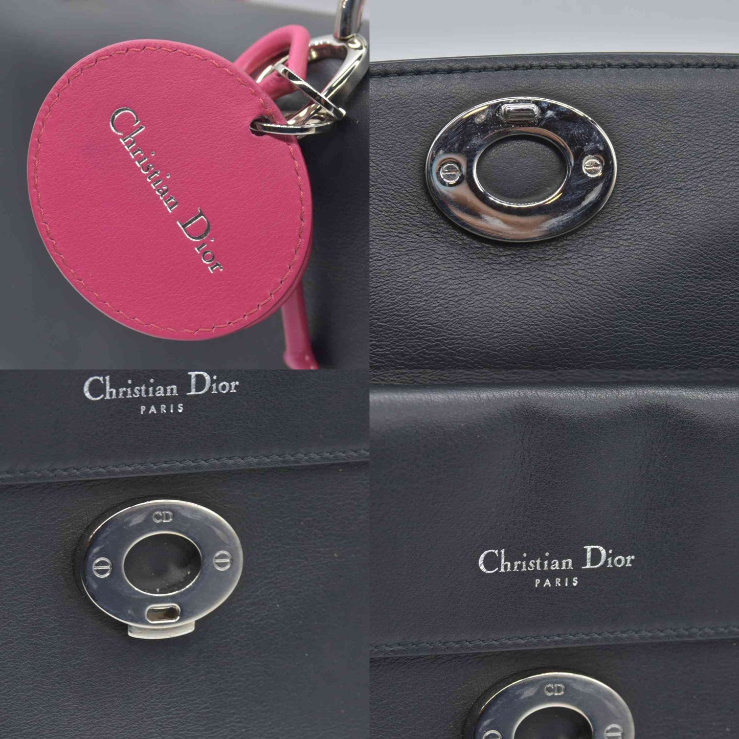 $6100 Christian Dior Smooth Calfskin Small Bi-Color Be Dior Flap Black Pink CONSIGNMET