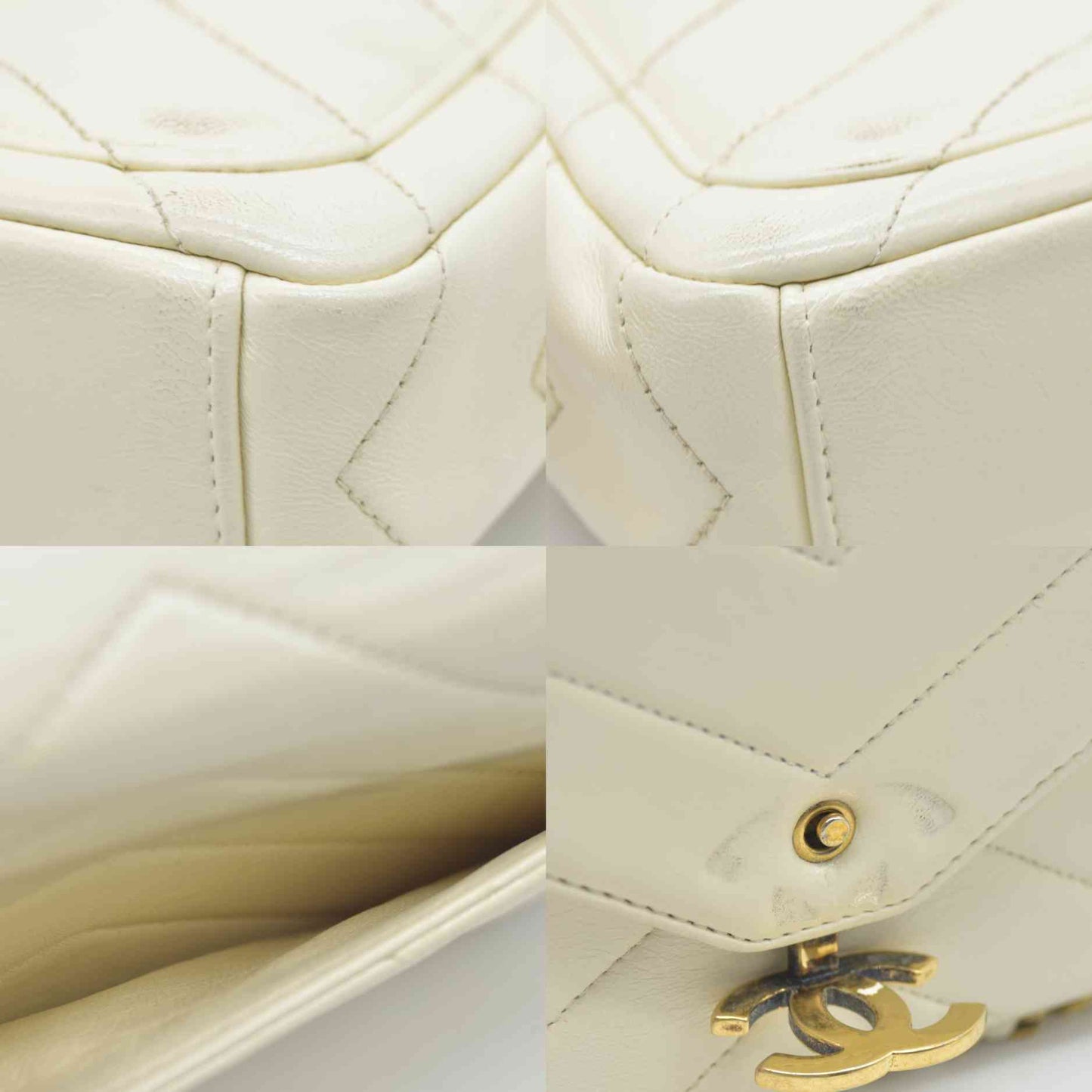 2016 $3400 Chanel Ivory Chevron Quilted Leather Paris-Seoul Coco Envelope Small Crossbody Bag