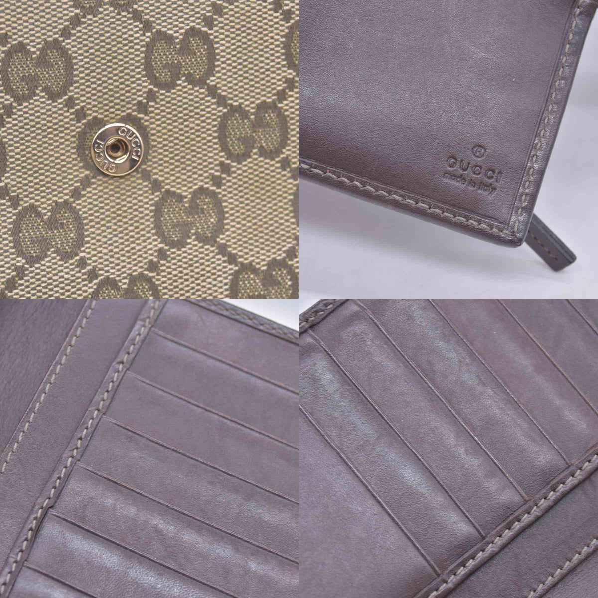$595 Gucci Beige Green GG Canvas Web Continental Wallet CONSIGNMENT 10021150