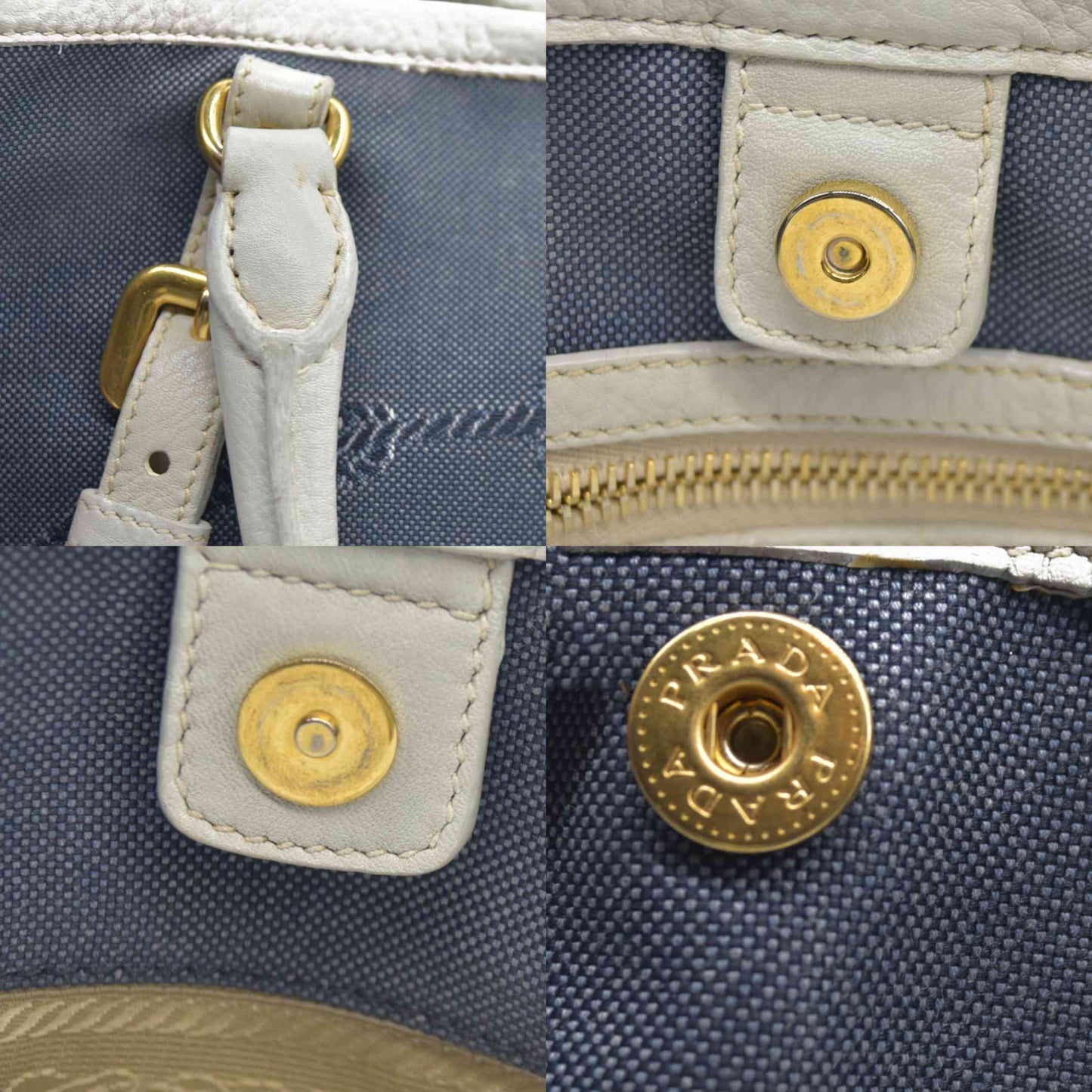 $2400 Prada Canapa Logo Jacquard Handle Bag Blue Denim