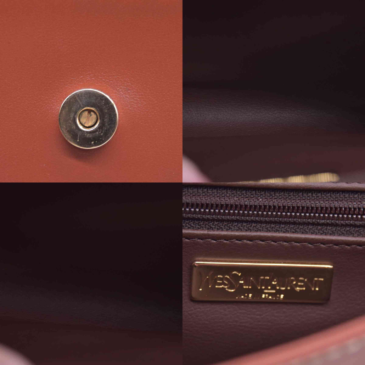 $980 YVES SAINT LAURENT Calfskin Cutout Y Monogram Flap Shoulder Bag Terracotta CONSIGNMENT 10021247