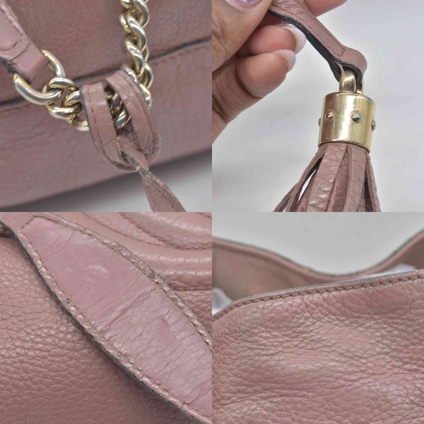 $1980 Gucci Pebbled Calfskin Medium Soho Chain Shoulder Bag Antique Rose