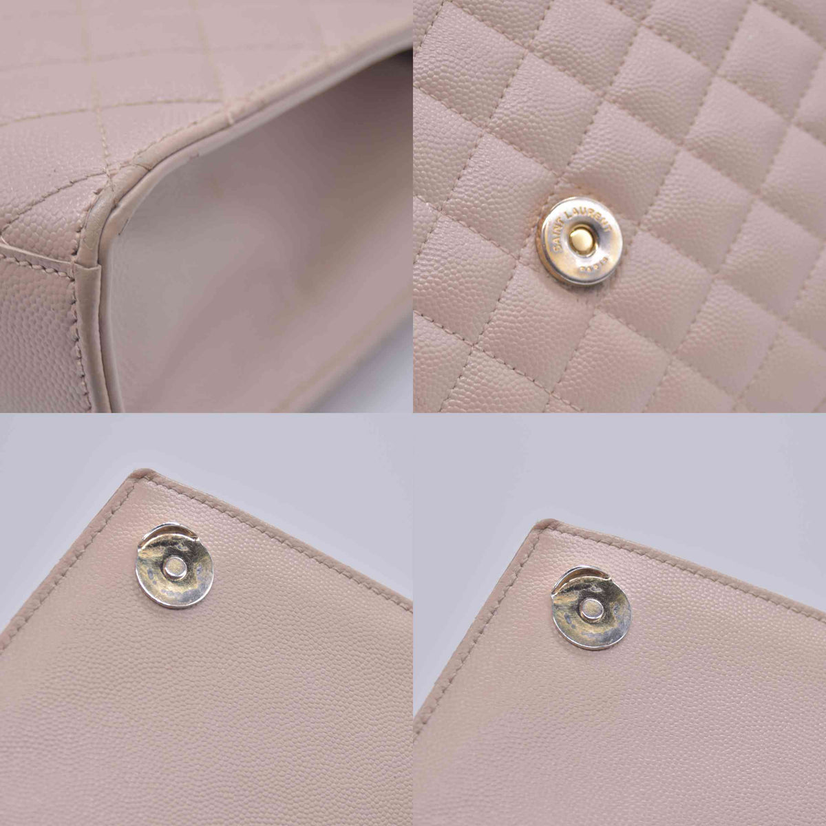 $3300 2021 Saint Laurent Grain De Poudre Textured Mixed Matelasse Medium Triquilt Monogram Satchel Beige