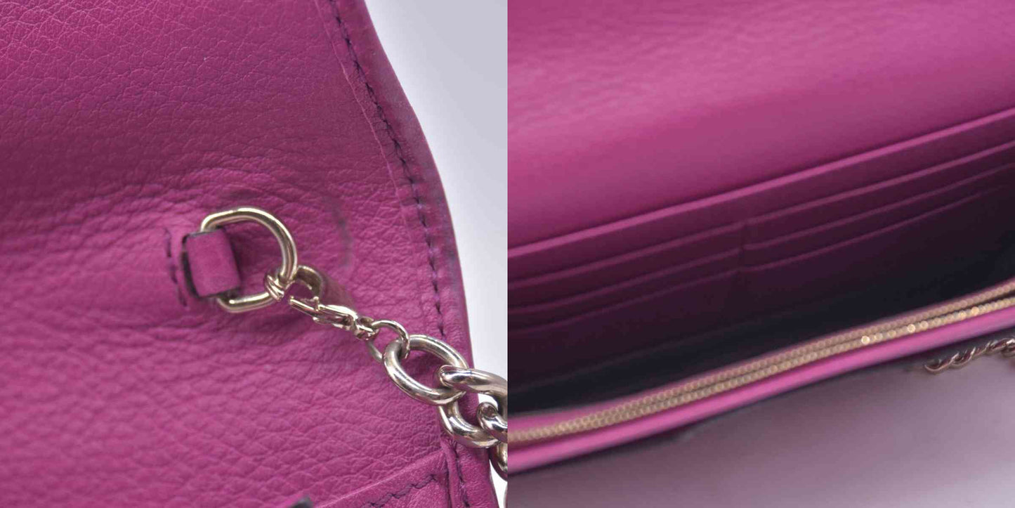 $850 Gucci Pebbled Calfskin Soho Wallet On Chain Fuchsia CONSIGNMENT