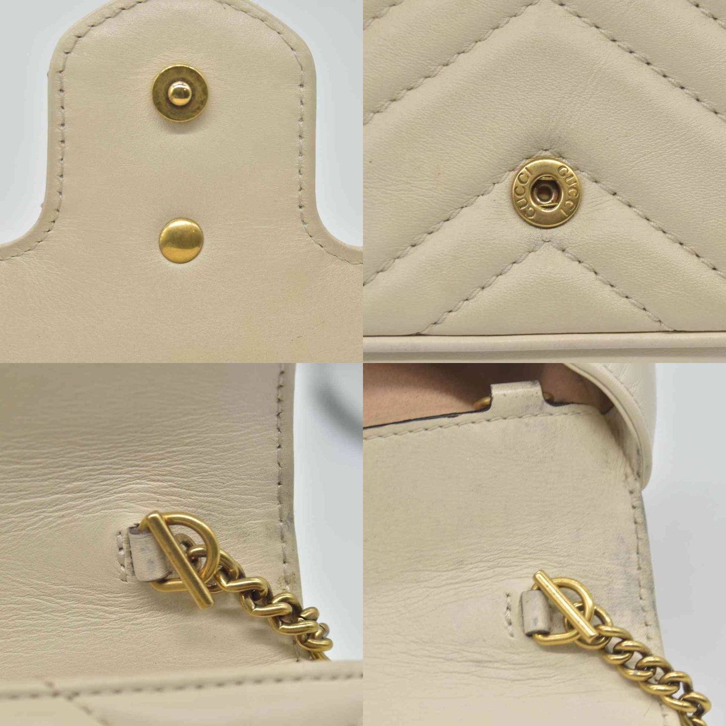 $1590 GUCCI GG Marmont Quilted Leather Super Mini Bag Cream