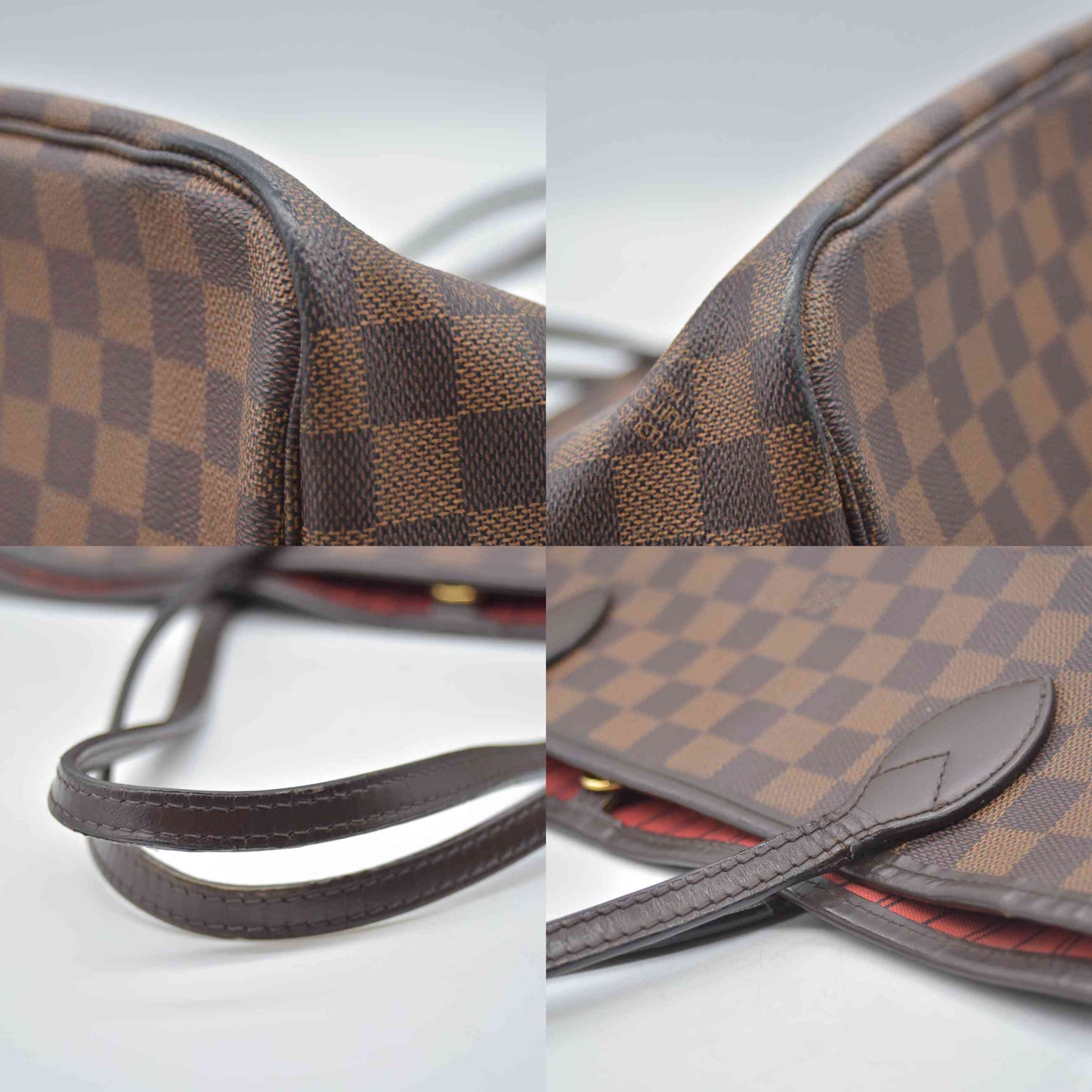 $2240 2017 Louis Vuitton Damier Ebene Neverfull MM Cherry Red Interior GI3167
