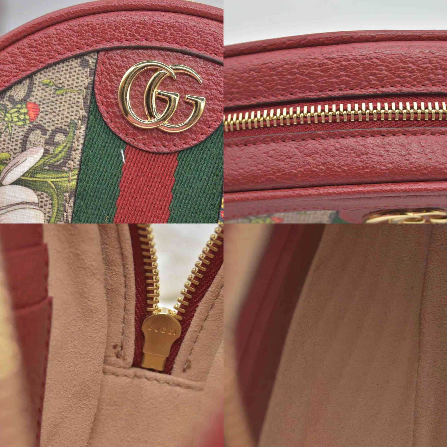 $1690 Gucci GG Supreme Monogram Web Flora Mini Ophidia Round Backpack Red CONSIGNMENT